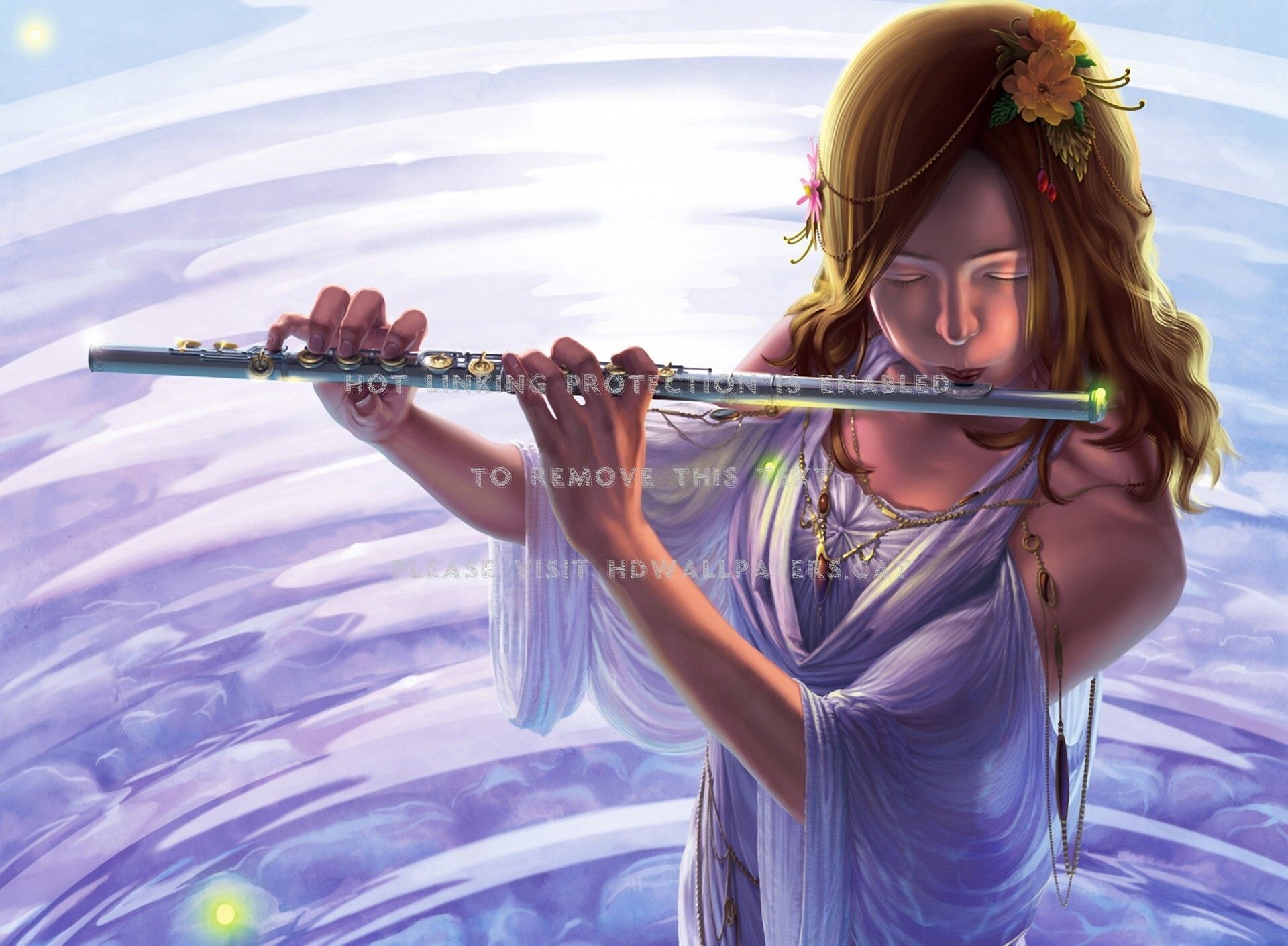girl playing flute tunes music magic water