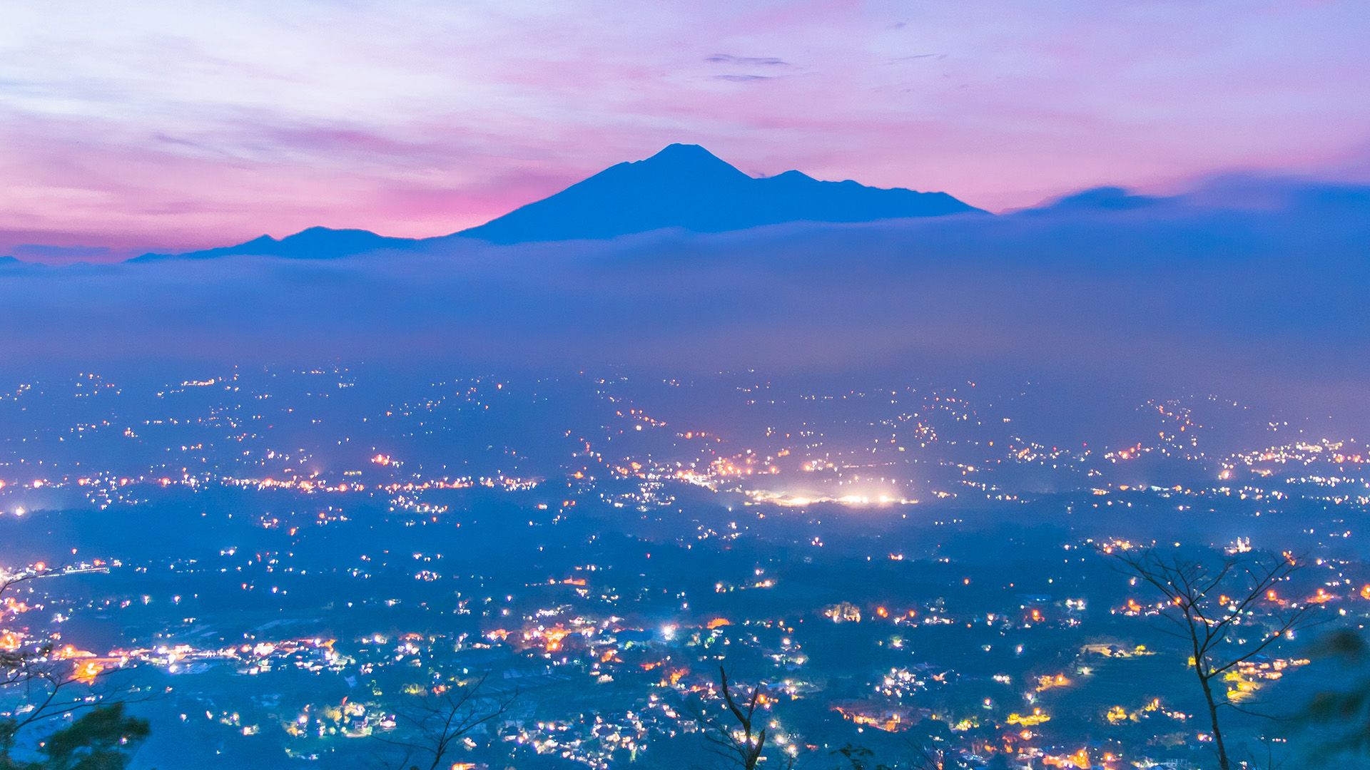 Light City View Mountain Sky Nature Wallpaper