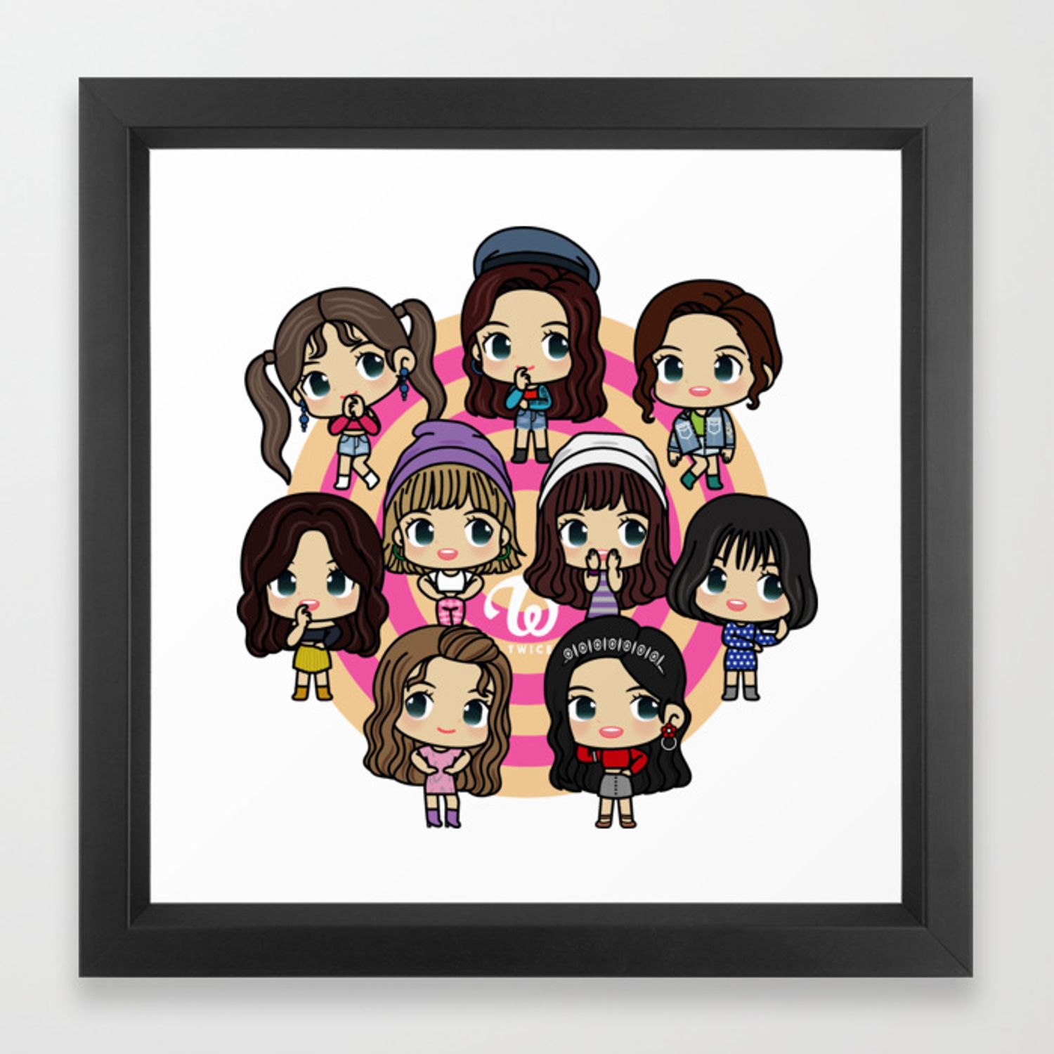 Twice 9 Members All Chibi Girlband Korea Framed Art Print