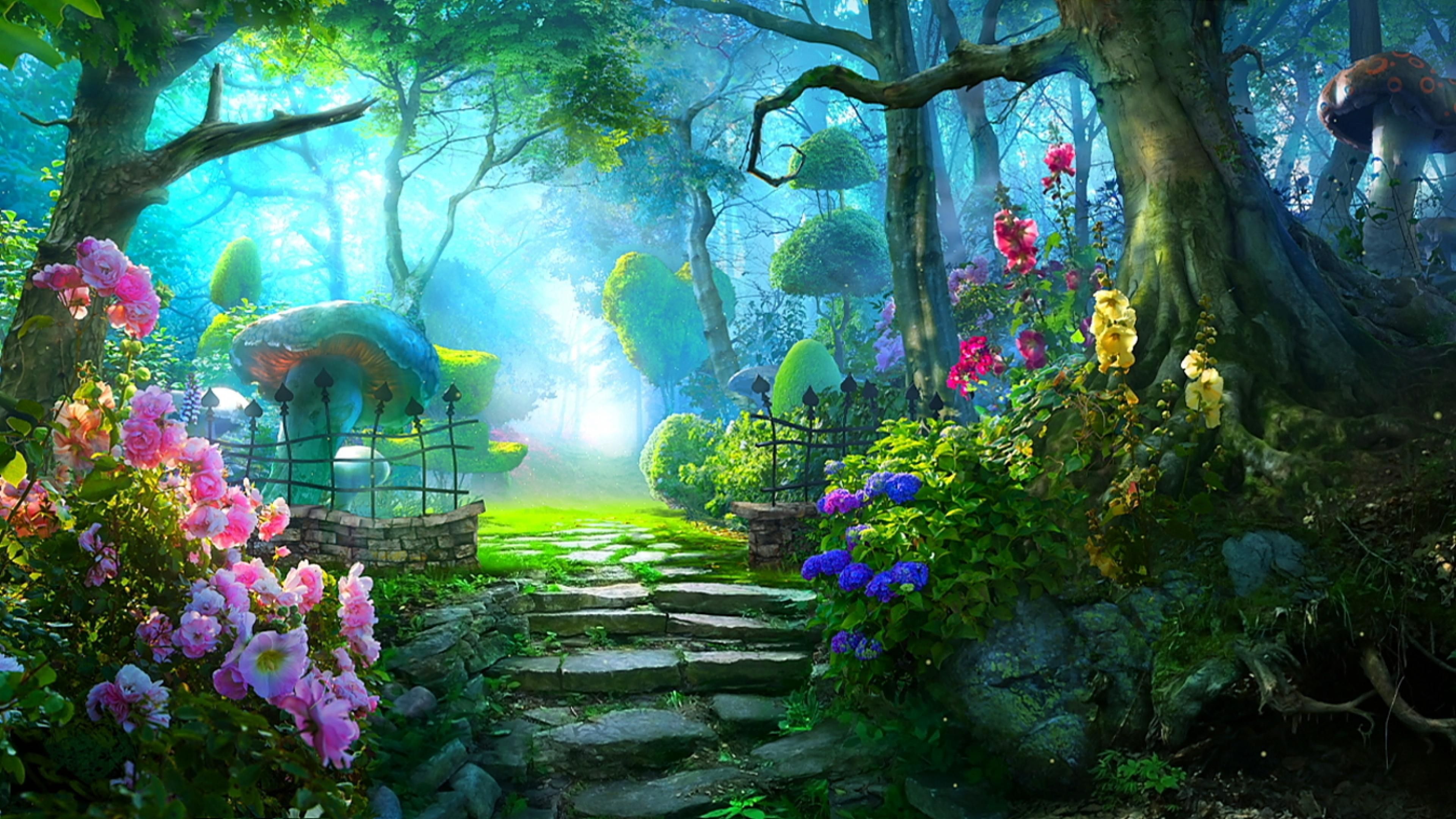 D ☀ ☀ R W A Y to a magical garden. Fantasy landscape, Anime