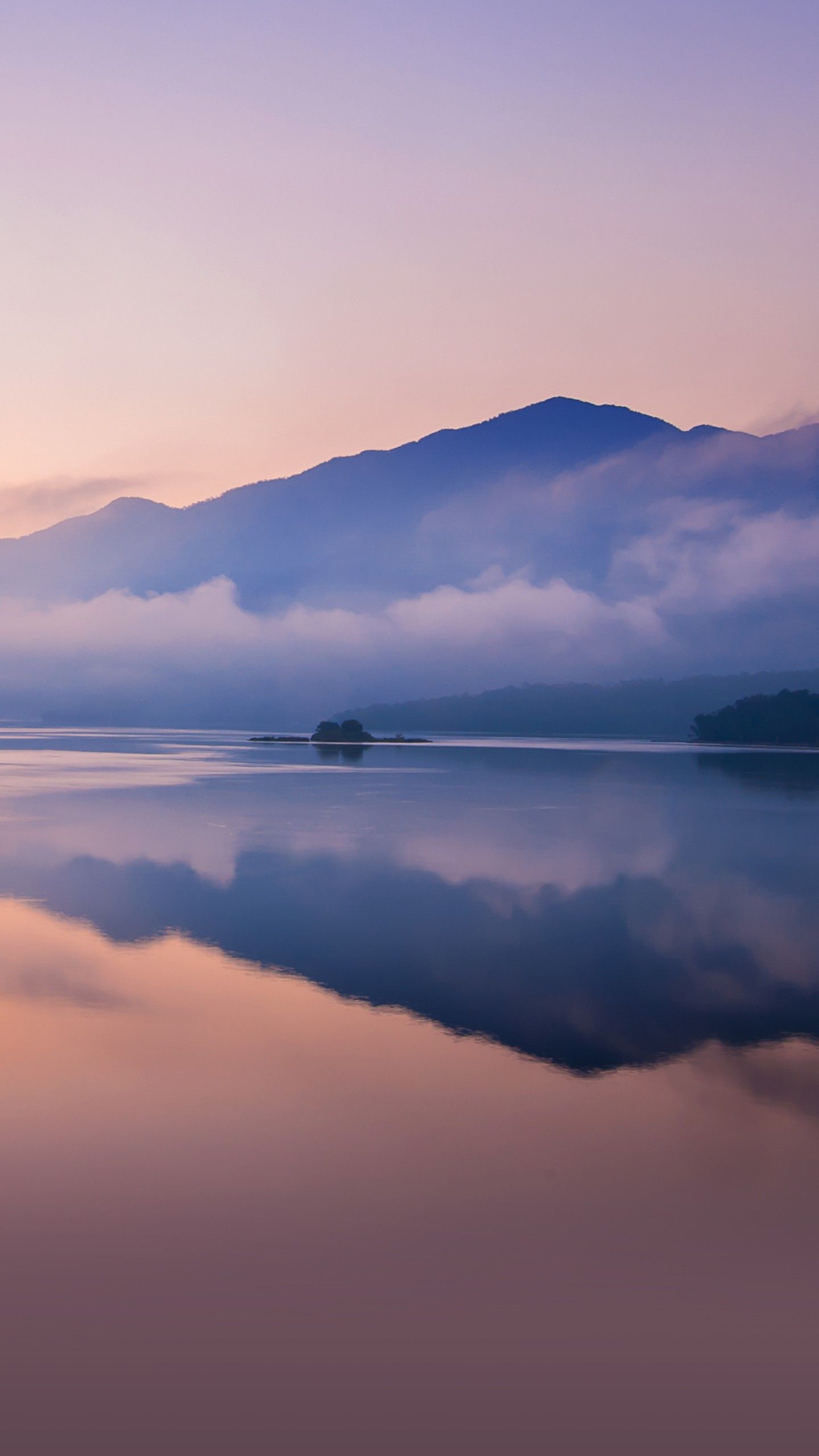 Mountain 4K Wallpaper, Sunrise, Foggy, Lake, Reflection, Dawn
