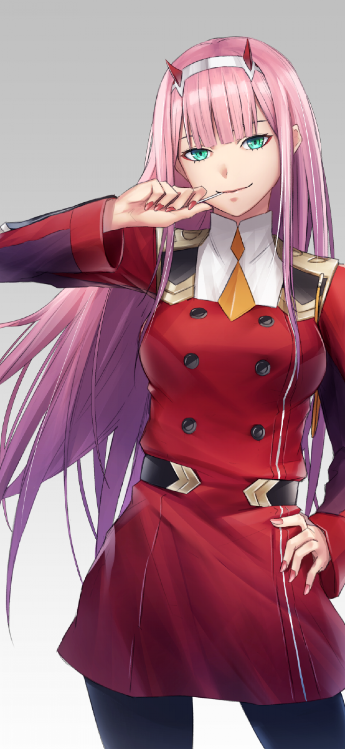 Download 1125x2436 Zero Two, Pink Hair, Darling In The Franxx, Smiling, Green Eyes Wallpaper for iPhone X