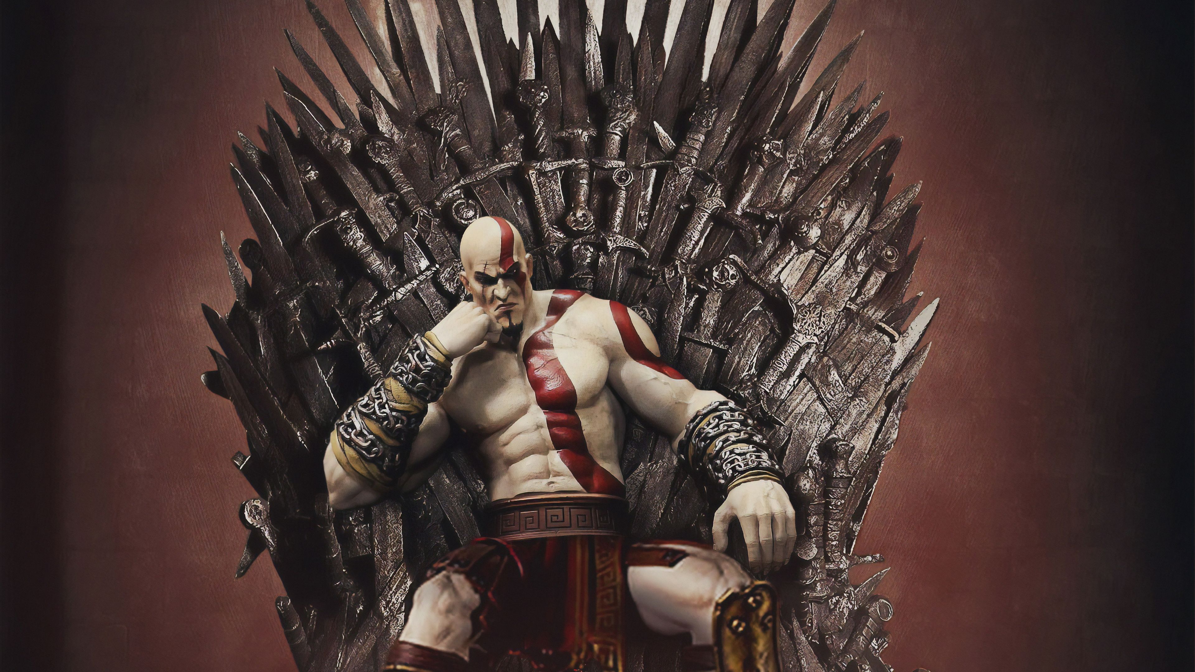Kratos on the Iron Throne 4k Ultra HD Wallpaper