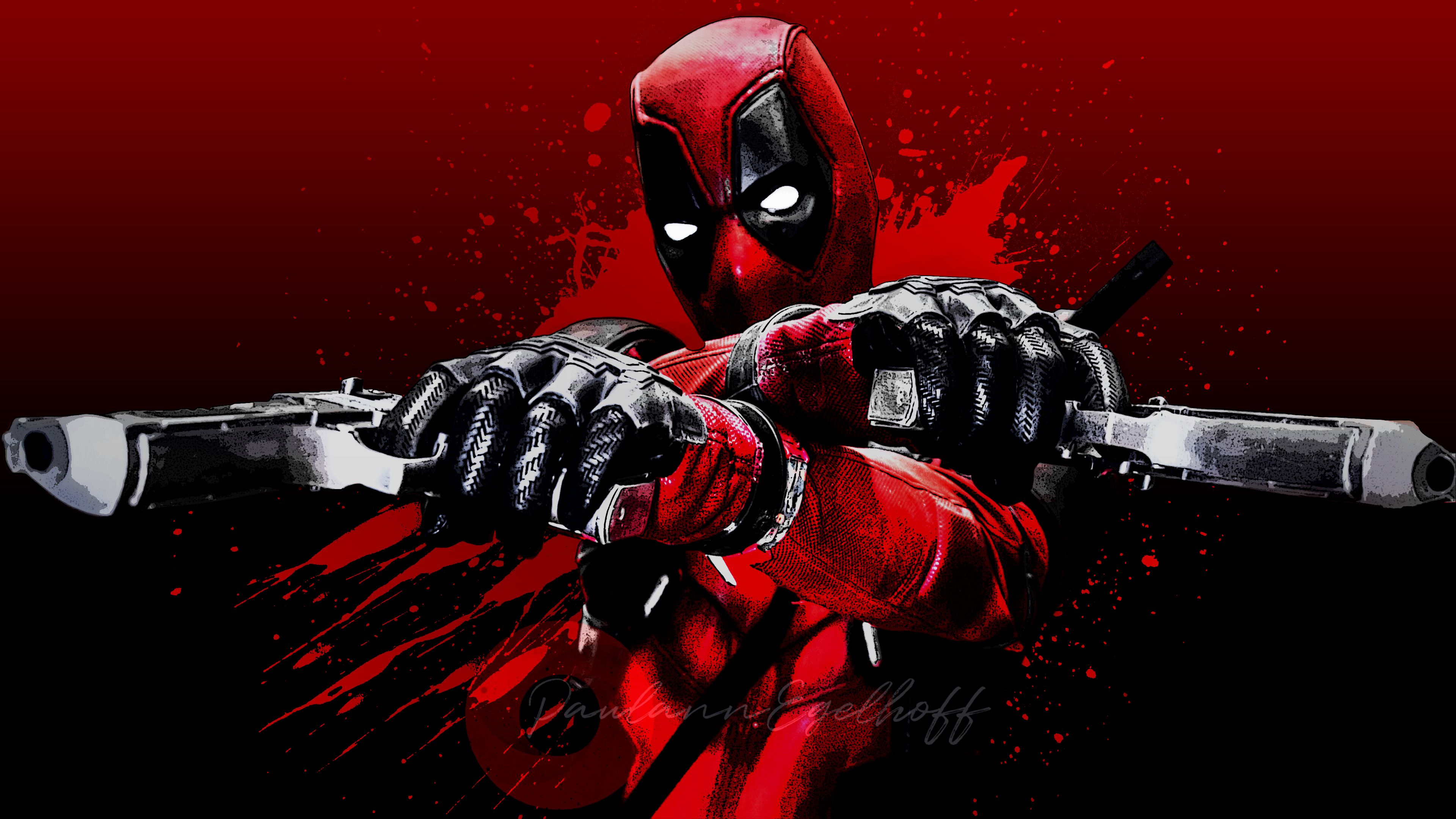 Deadpool Blood Guns Glitch Art 4k, HD Superheroes, 4k Wallpaper