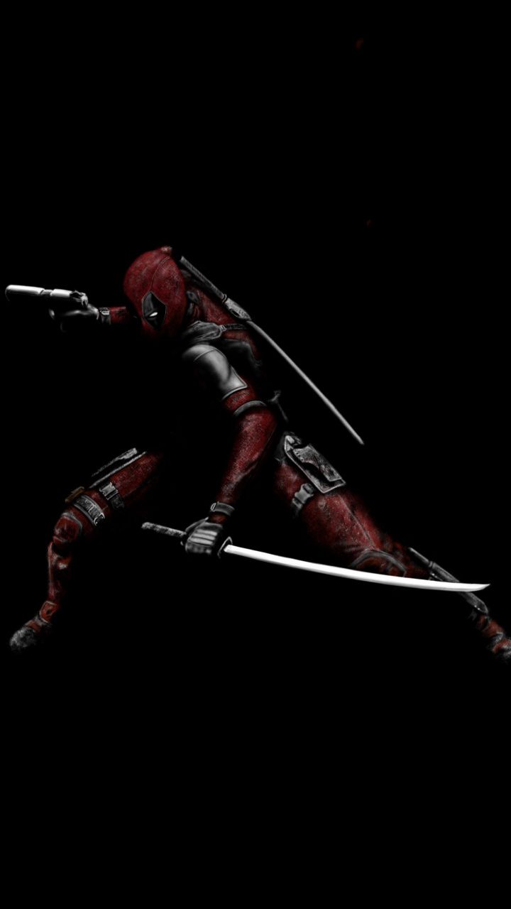 Deadpool with swords, minimal, superhero, dark, art wallpaper