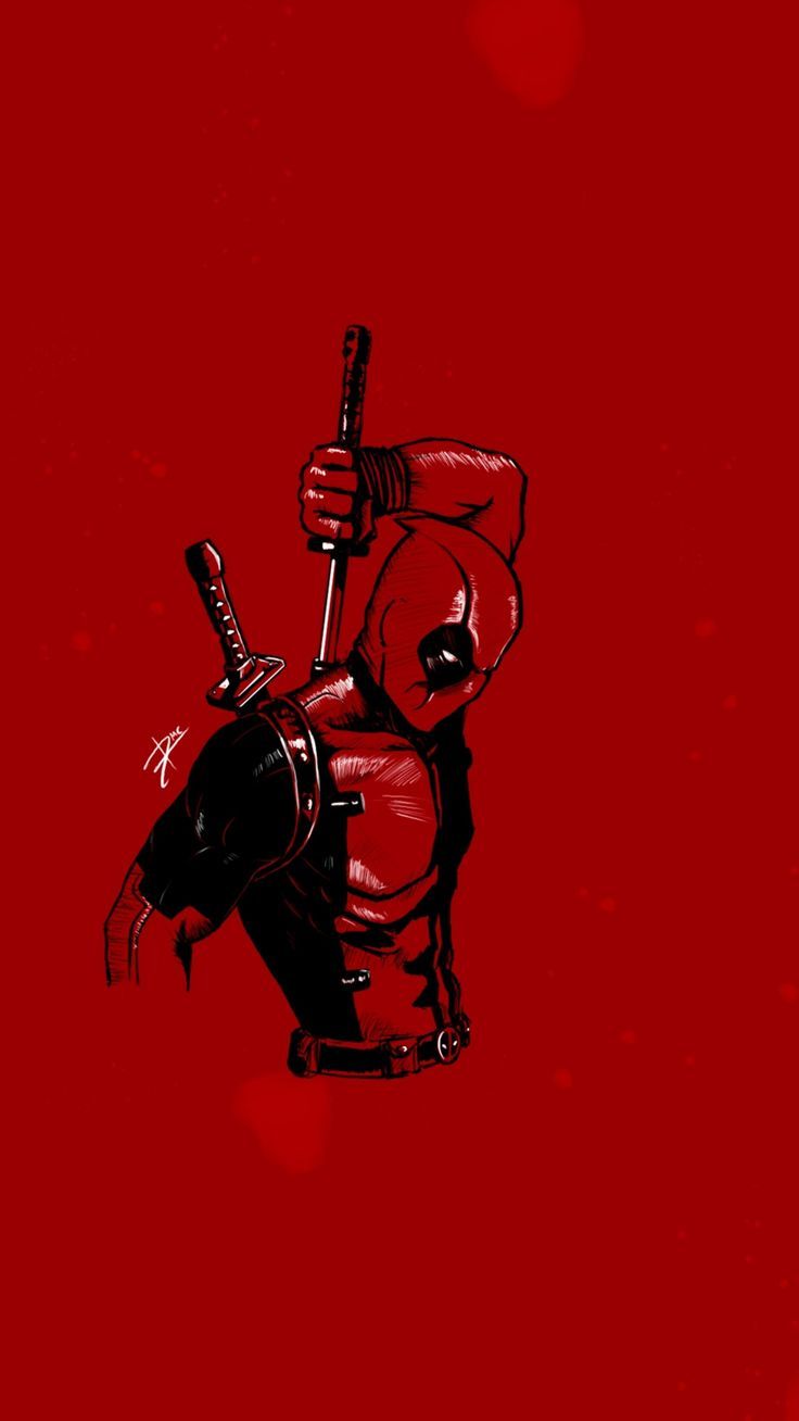 fearsome wallpaper Deadpool with swords, minimal, art, 1080x1920