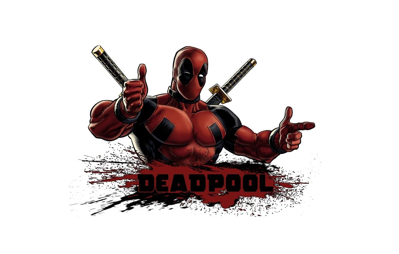 Wallpaper blood, Deadpool, pose, costume, swords image