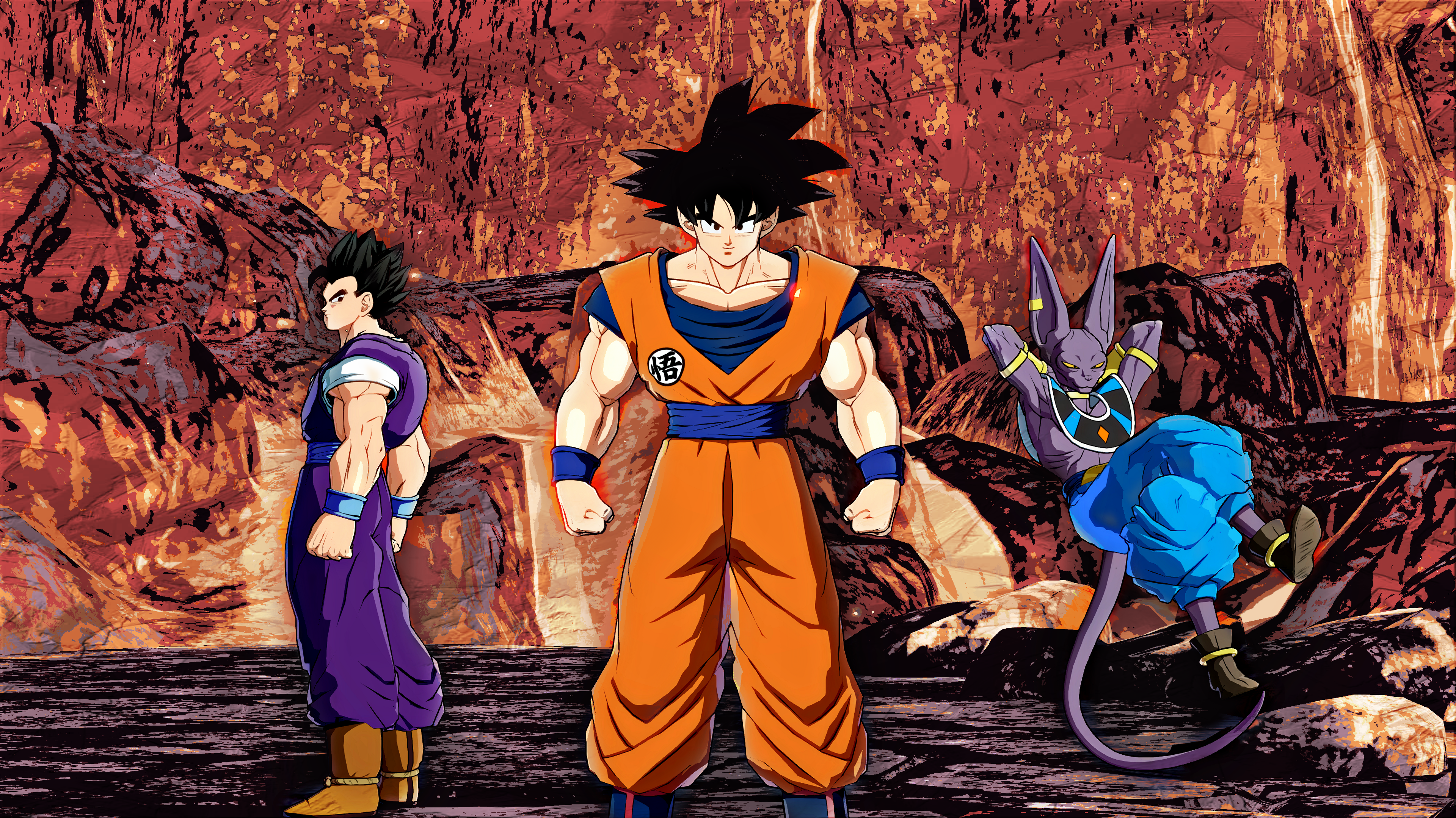 Goku, Gohan, and Beerus 4K Wallpaper
