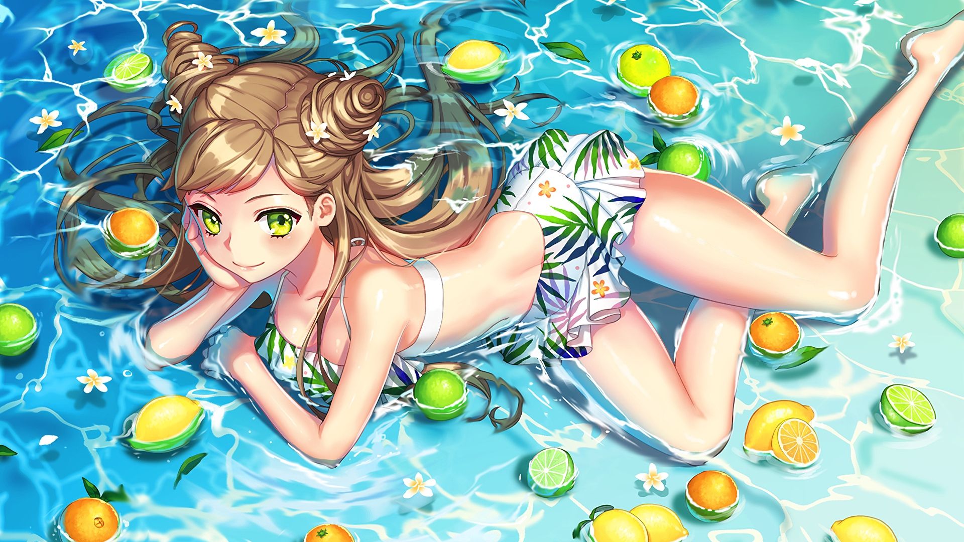 Desktop Wallpaper Anime Girl, Swimming, Original, Bikini, HD Image