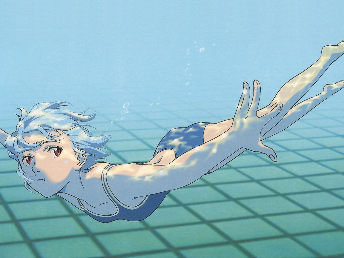 Wallpaper Swimming Pool Rei Ayanami Swimsuits Anime Girls