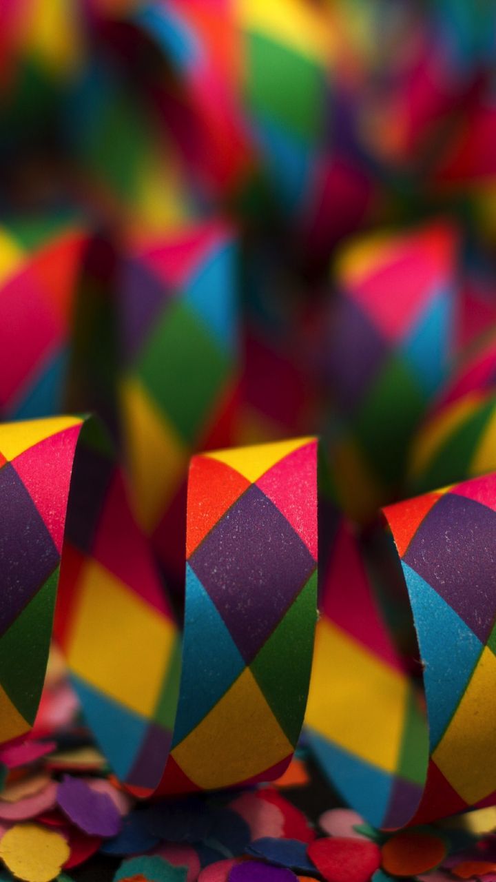 Download 720x1280 wallpaper colorful, paper, ribbons, carnival