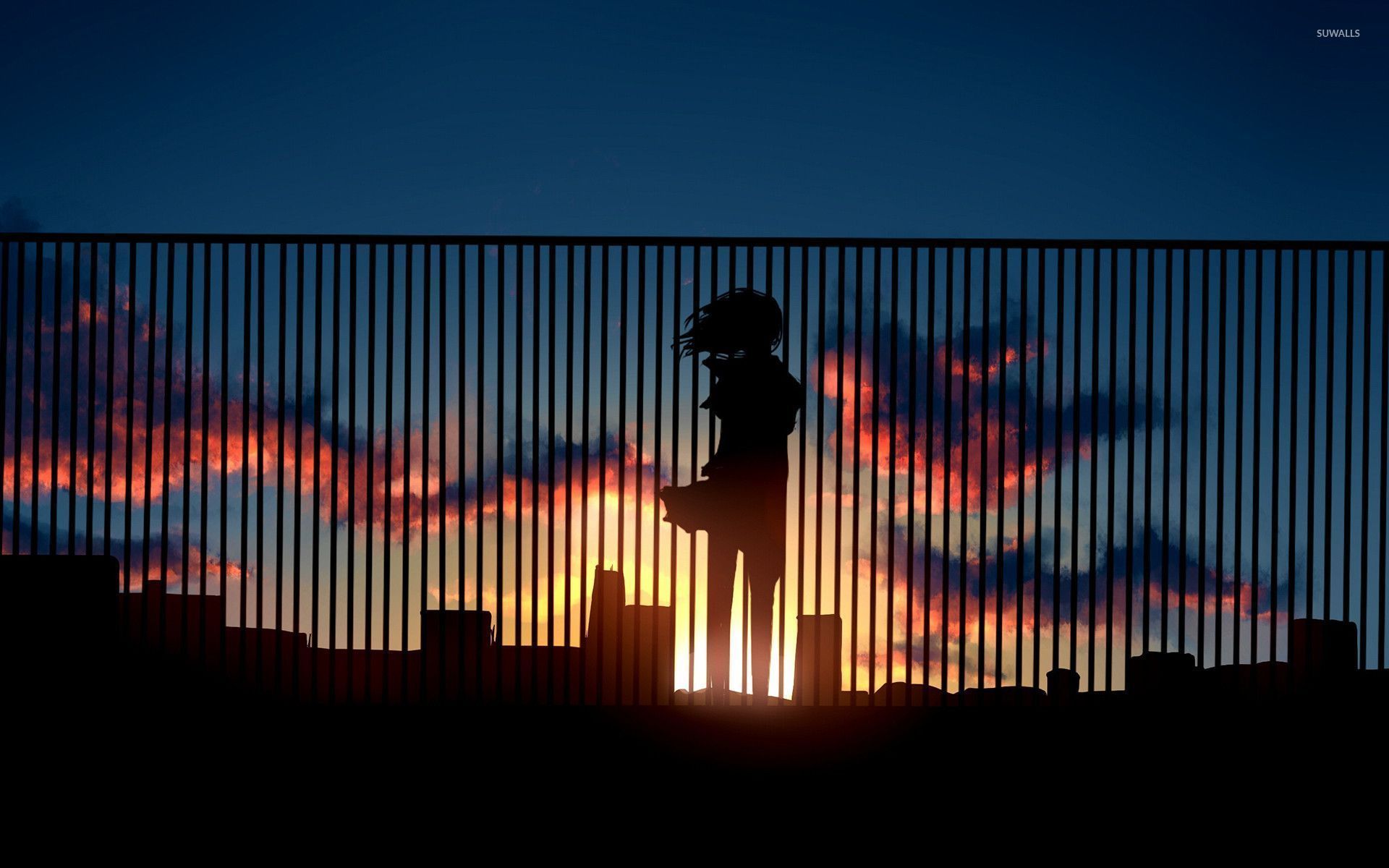 Girl watching the sunset from a rooftop wallpaper