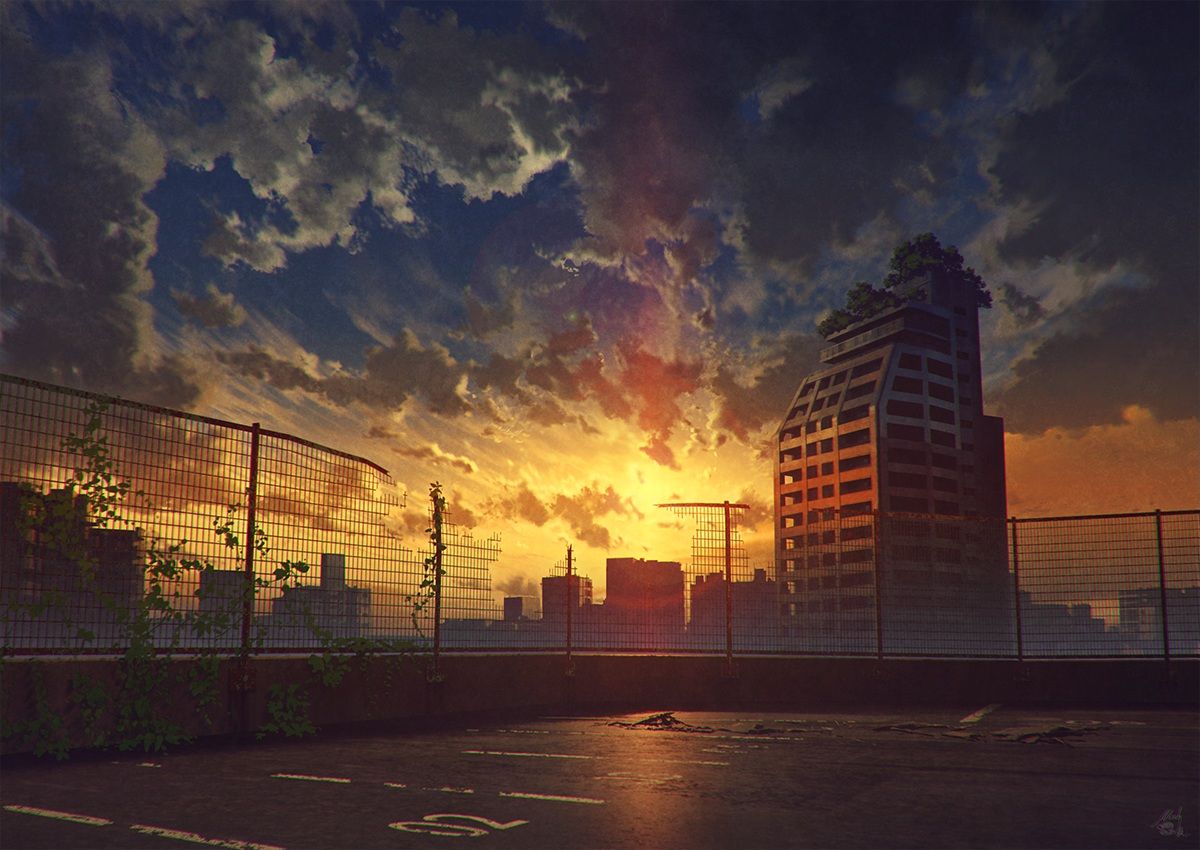 Rooftop Sunset Anime Wallpapers - Wallpaper Cave