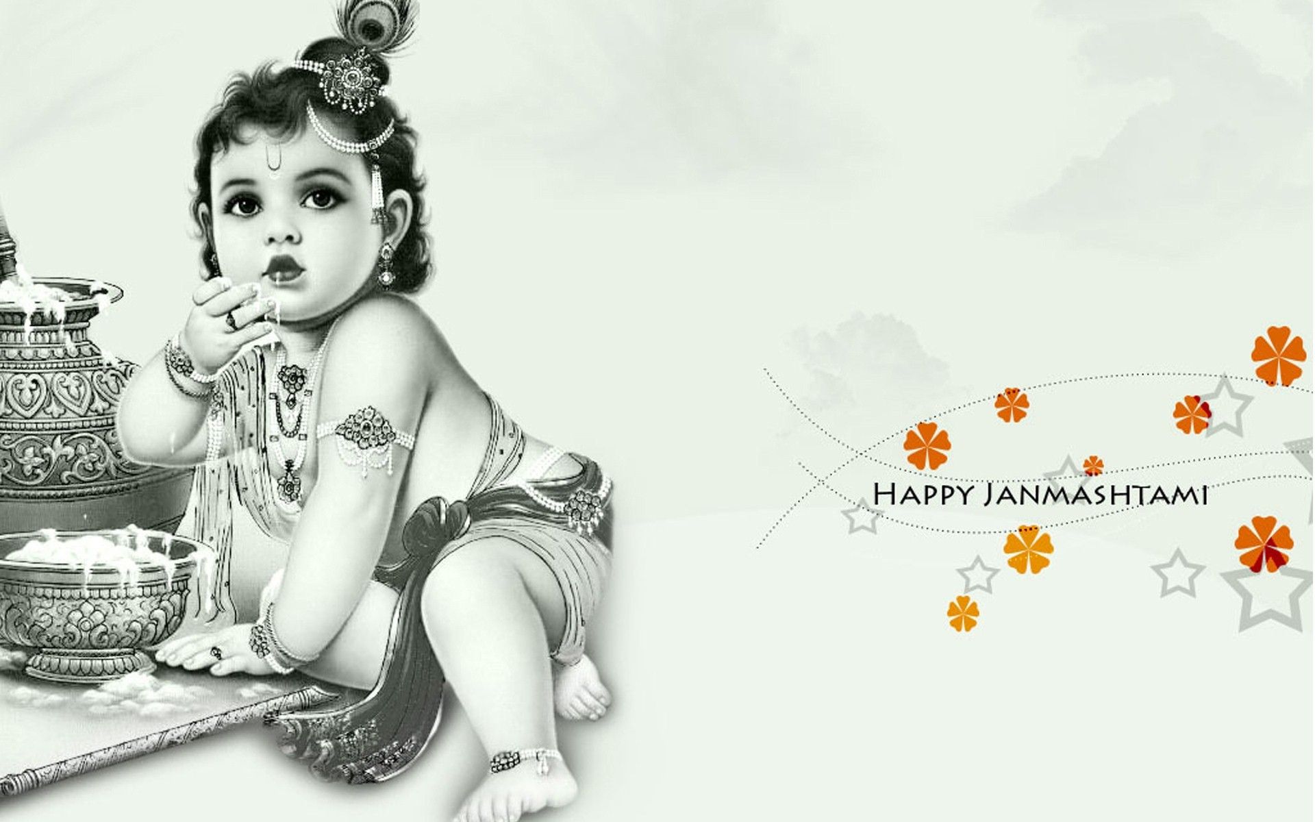 Happy Janmashtami Makhan Chor Krishna Wallpaper