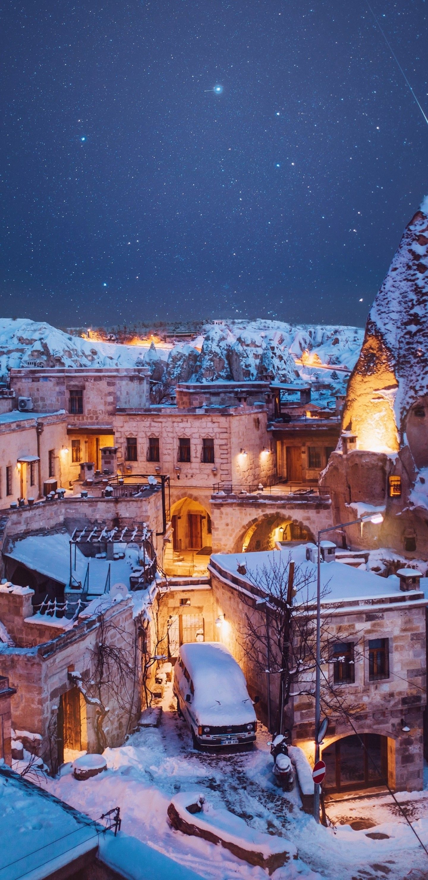 Download 1440x2960 Turkey, Cappadocia, Snow, Scenic, Winter