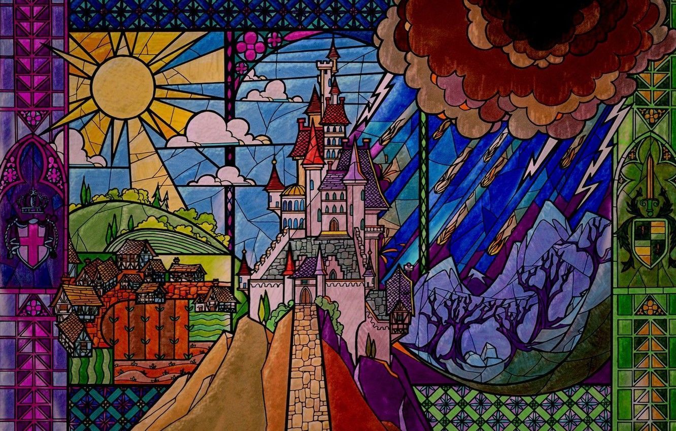 Wallpaper castle, beauty, tale, stained glass, disney, disney
