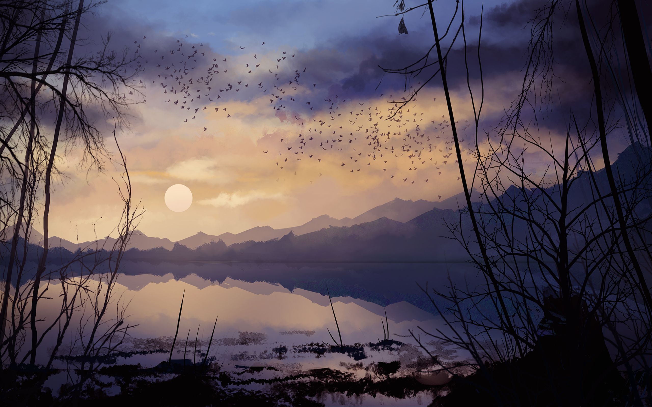 Digital Painting Lake Landscape Nature 2560x1600