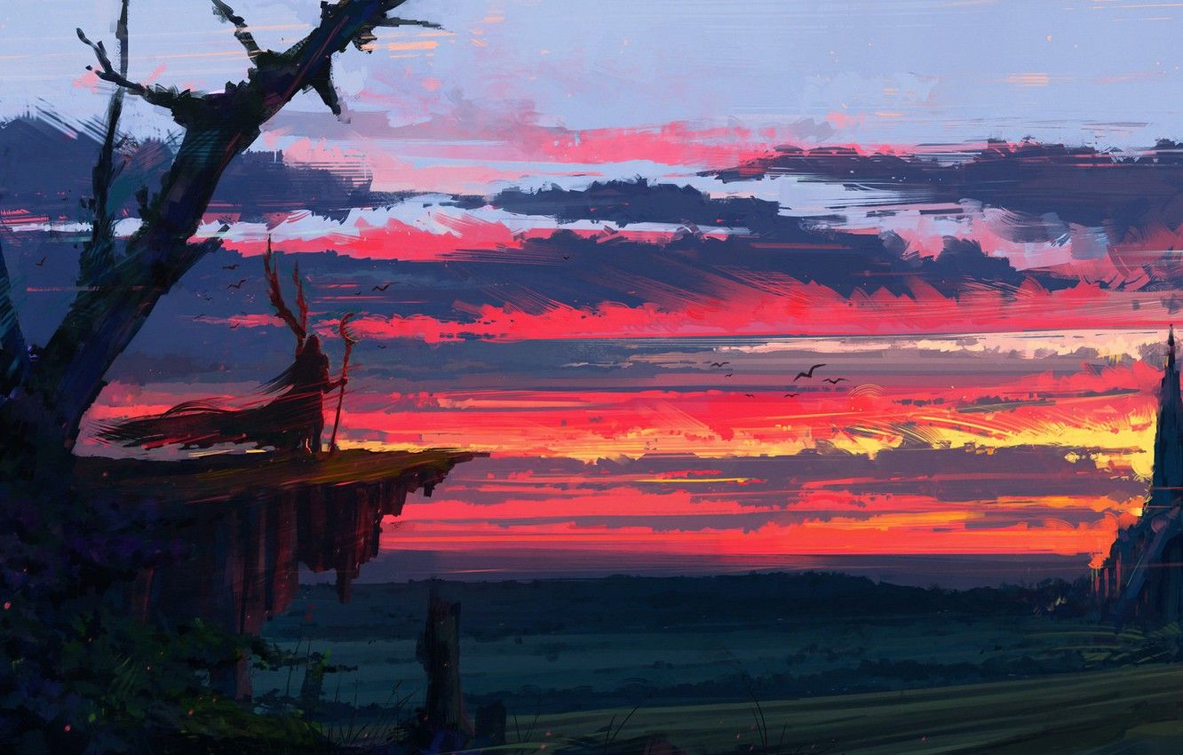 Wallpaper fantasy, twilight, sky, landscape, sunset, clouds