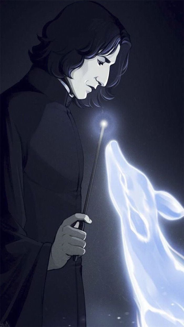 Painting Of Snape Producing Expecto Patronum Charm Harry Potter Wallpaper Hd Black Backgroun. Harry Potter Background, Harry Potter Wallpaper, Deathly Hallows Art