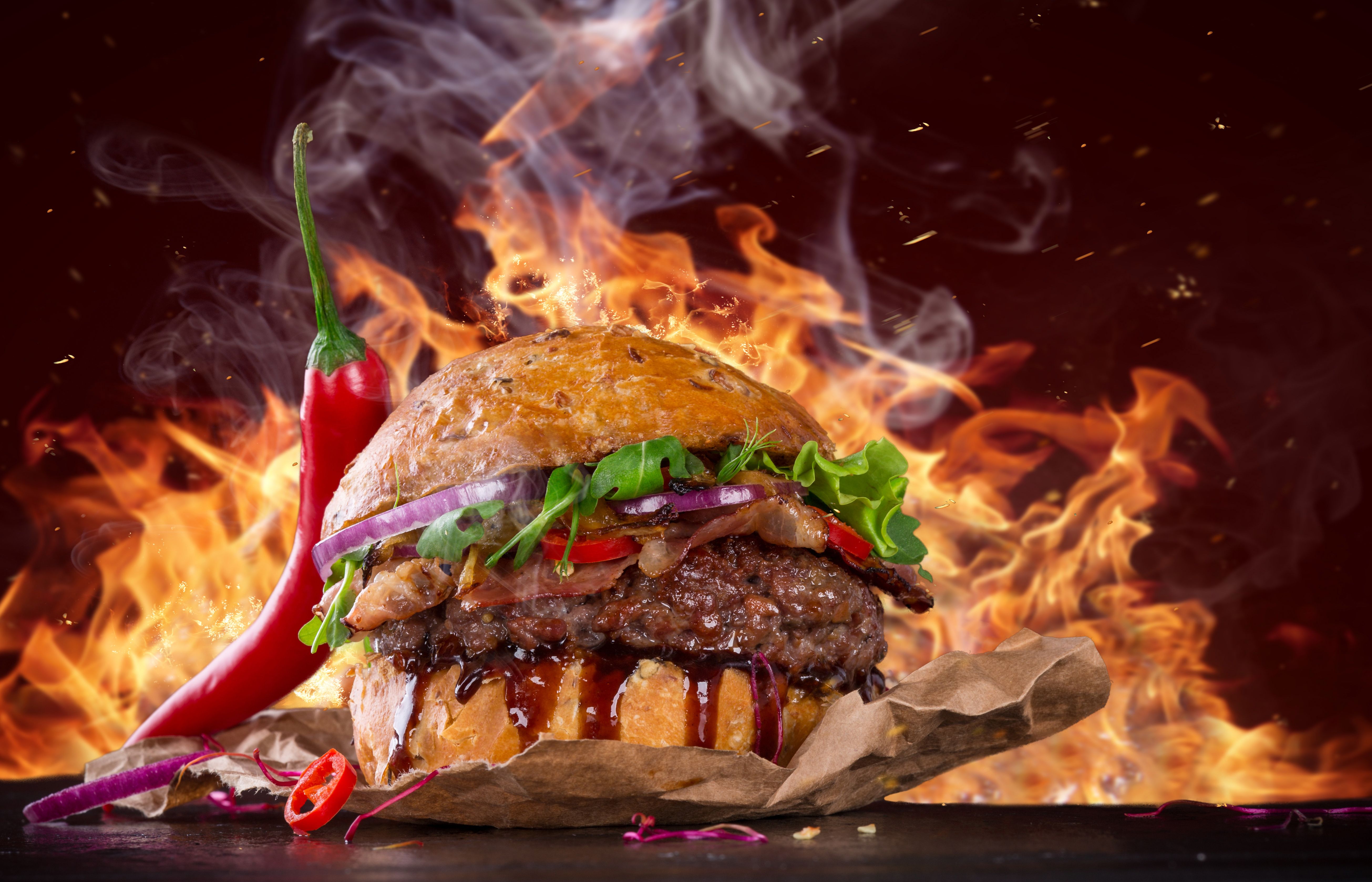Hot Spicy Burger, HD Food, 4k Wallpaper, Image, Background