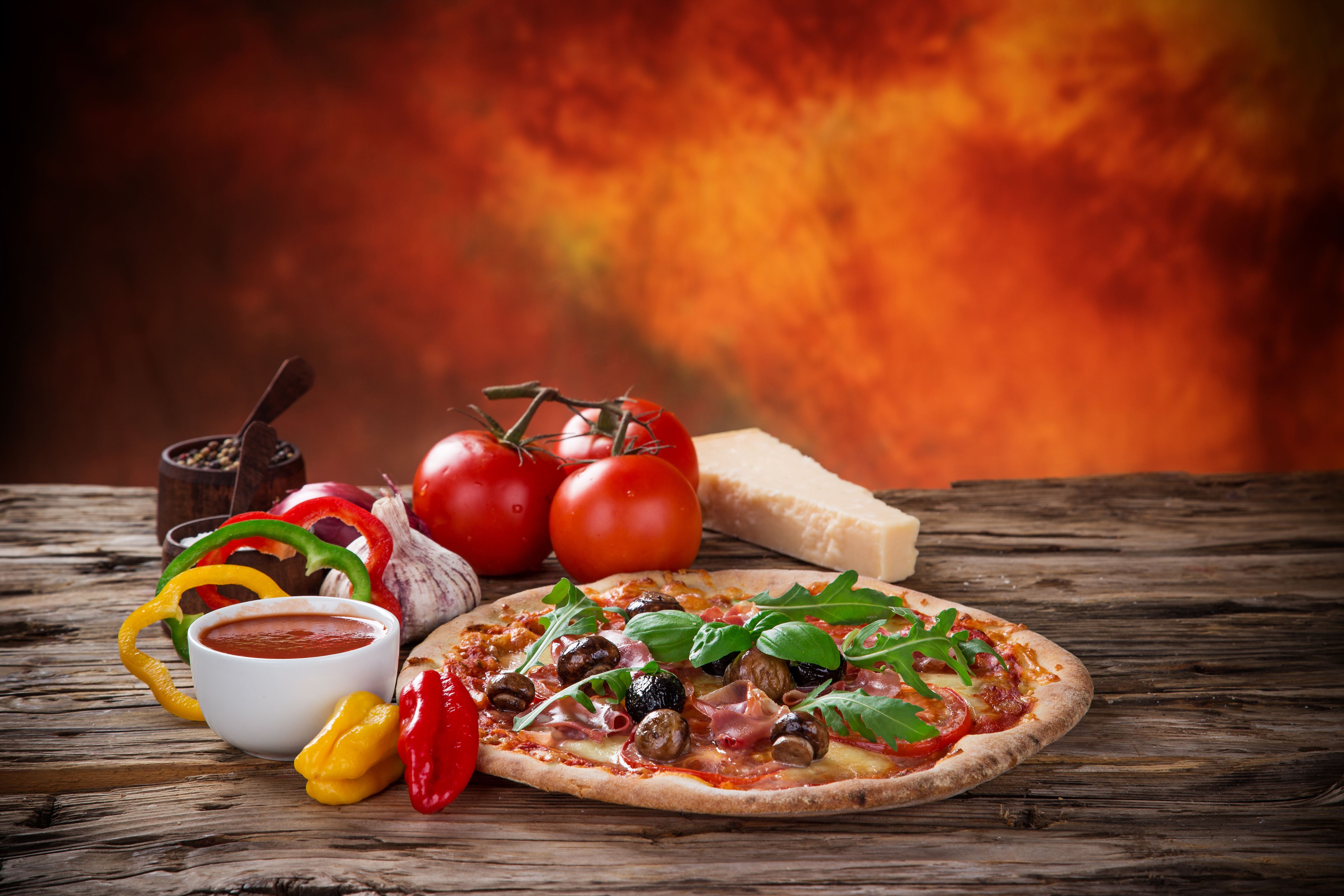 Picture Pizza Tomatoes Garlic Fast food Food Bell pepper 4892x3261