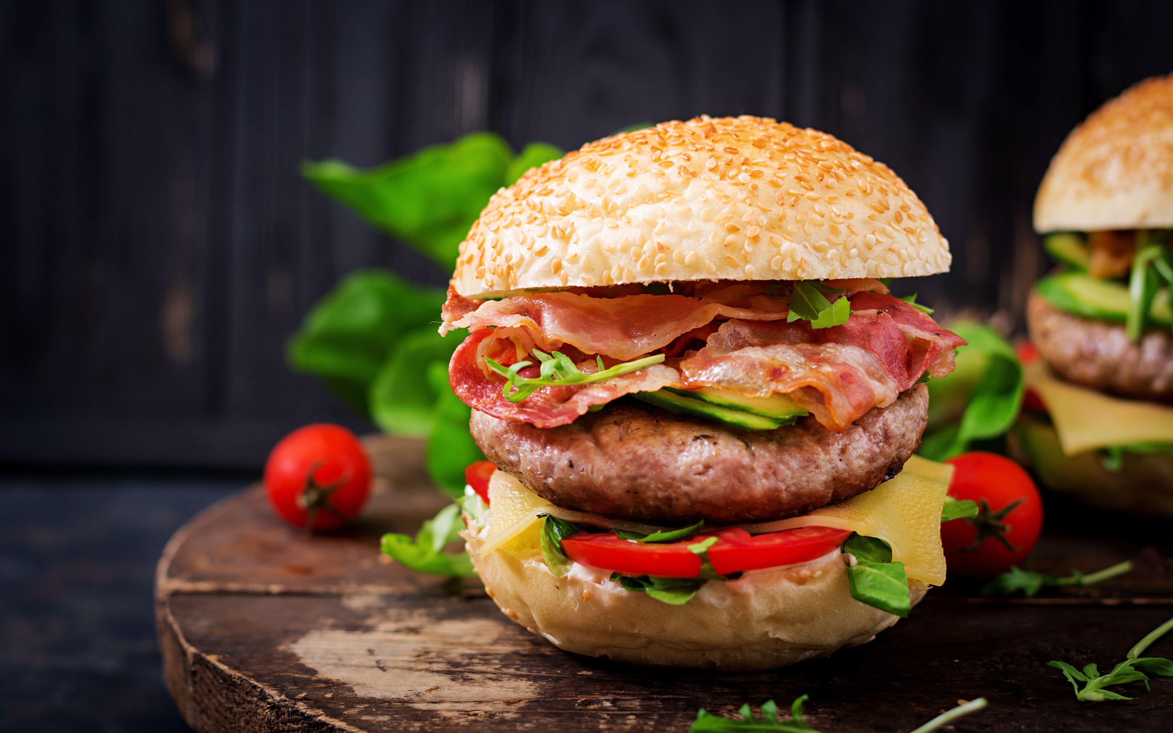 Download Wallpaper 4k, Hamburger, Close Up, Fastfood, Cutlets