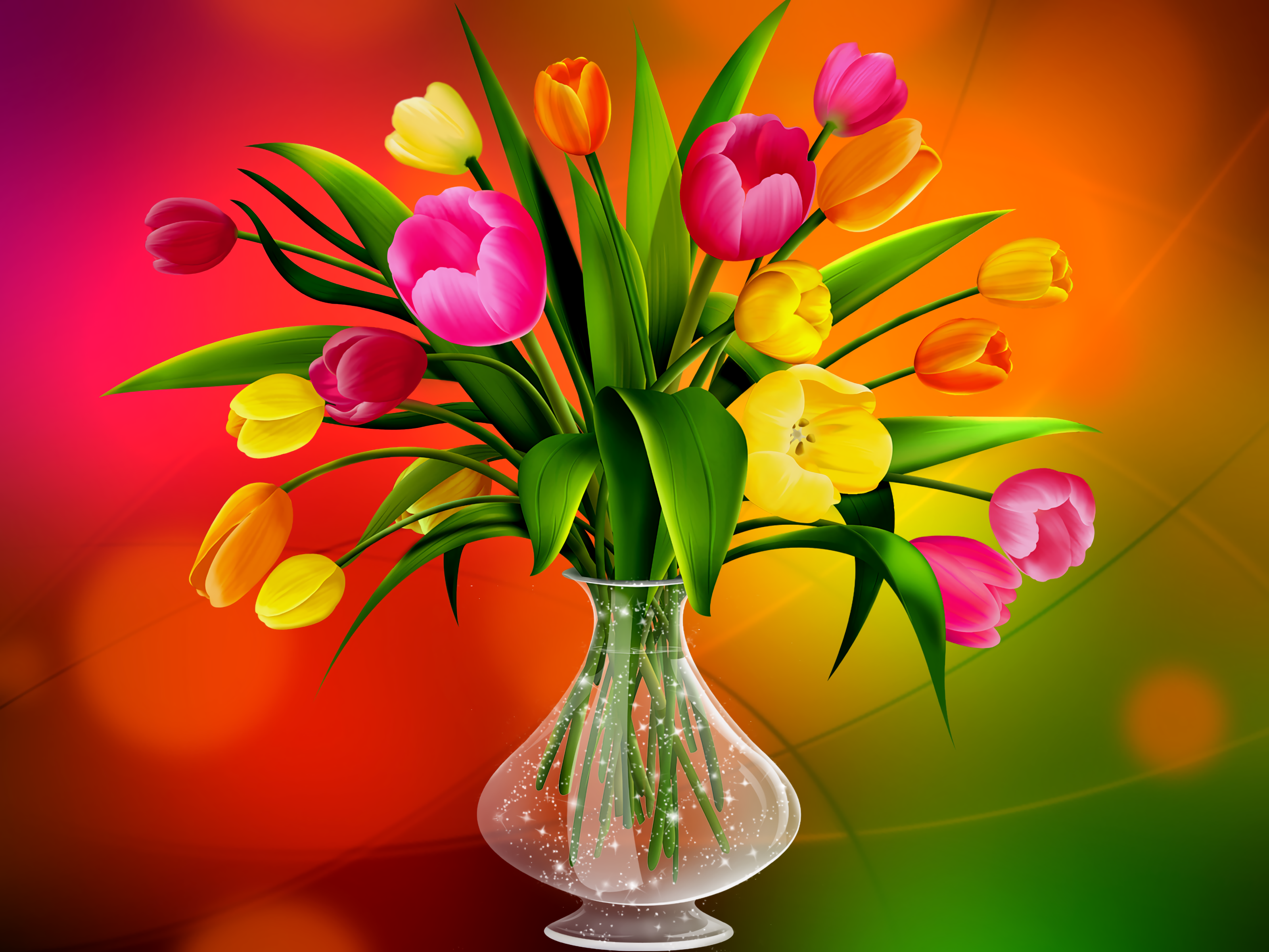 Colorful Tulips in Vase HD Wallpaper. Background Image