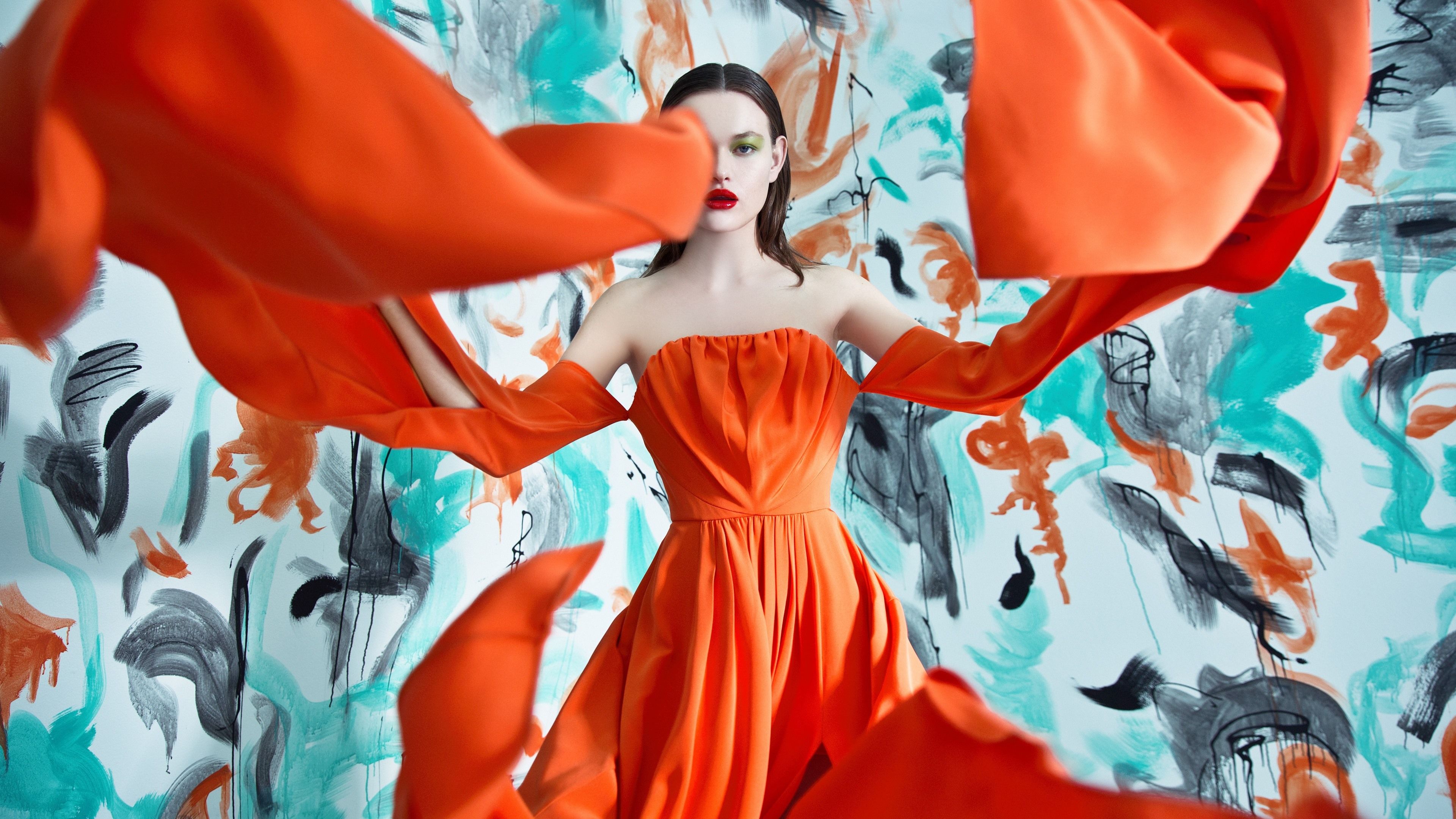 Wallpaper Fashion girl, orange skirt, art photography 3840x2160 UHD 4K Picture, Image