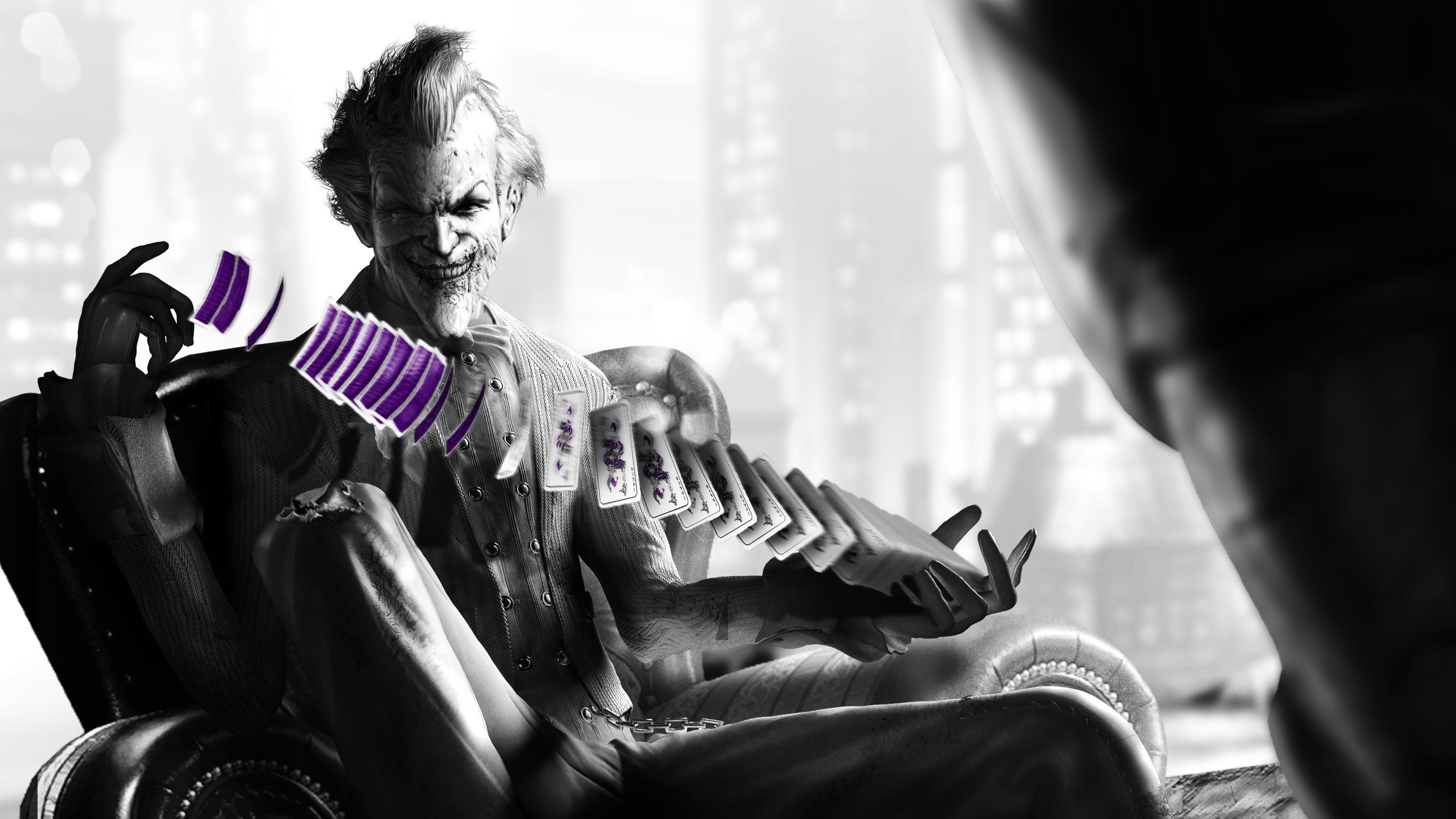 Joker Playing With Cards Monochrome, HD Superheroes, 4k Wallpaper