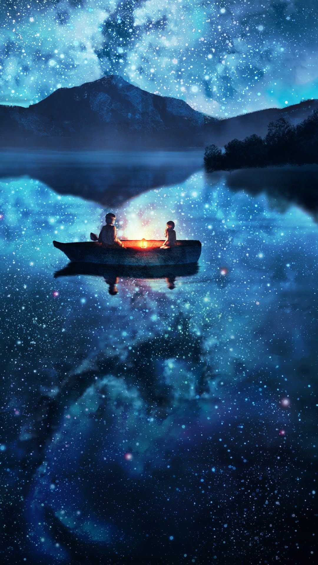 Anime, Scenery, Lake, Night, Stars iPhone 10, 7, 6s, 6 HD