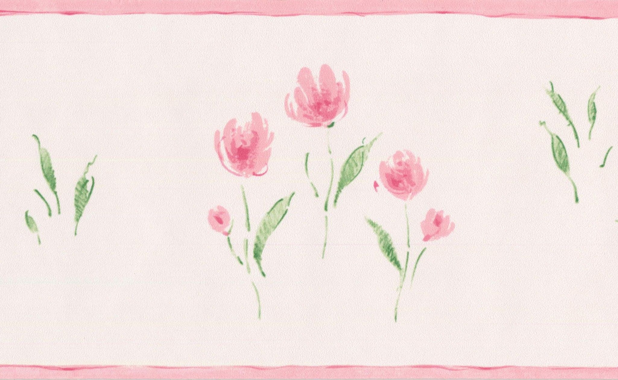 Rose Meadow Flowers Blush Pink Vintage Floral Wallpaper Border