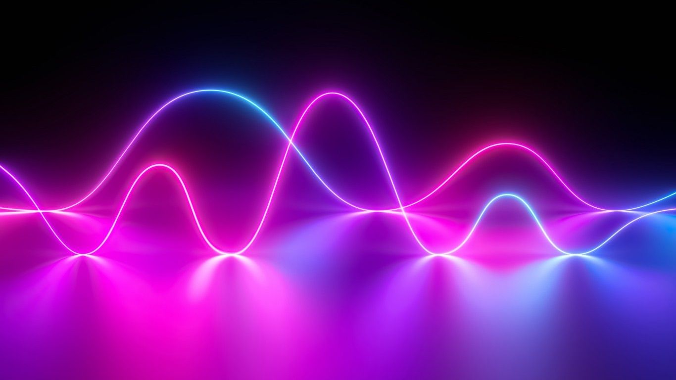 Download 1366x768 Neon Waves, Purple, Reflection Wallpaper