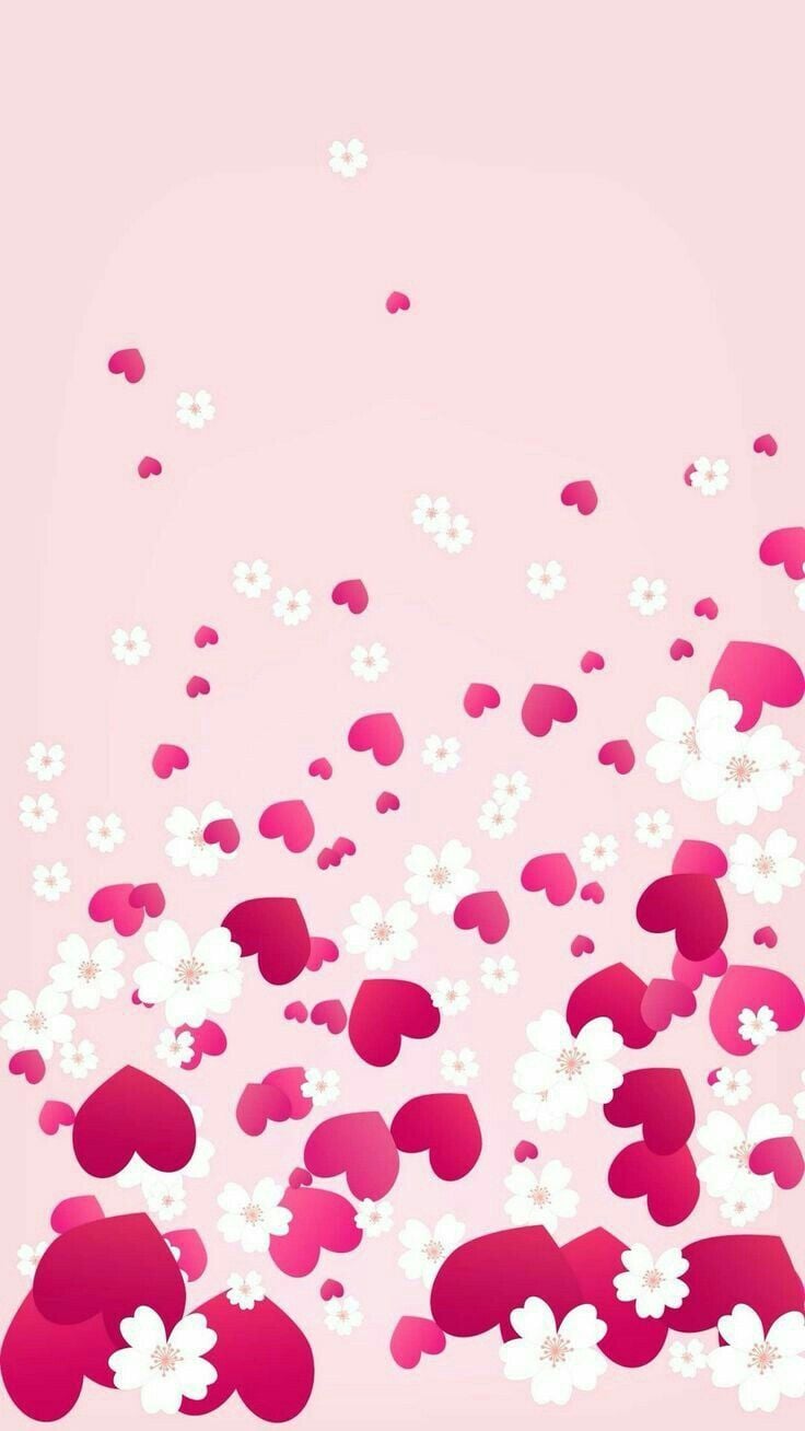 Pink Hearts and White Flowers Wallpaper. Valentines wallpaper, White flower wallpaper, Heart wallpaper