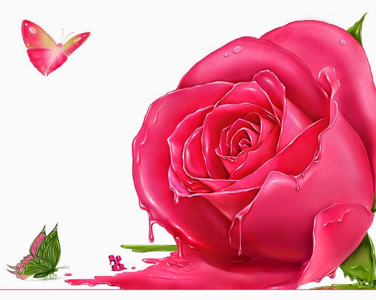 Flower Wallpaper: Beautiful Pink Rose Flowers Wallpaper With Butterfly