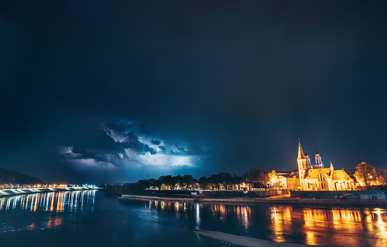 Wallpaper night, the city, Lithuania, Kaunas image for desktop