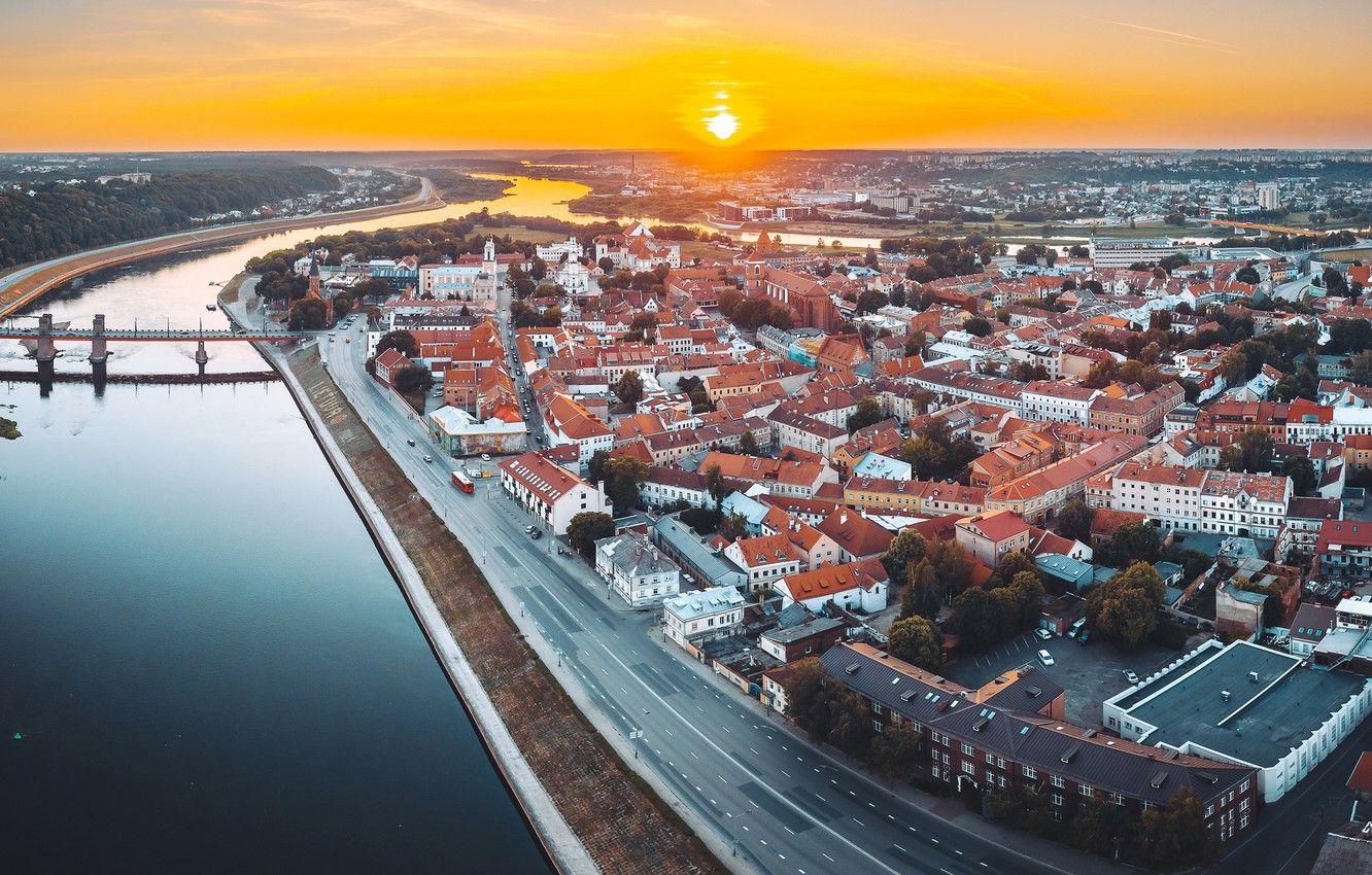 Wallpaper sunset, the city, Lithuania, Kaunas image for desktop