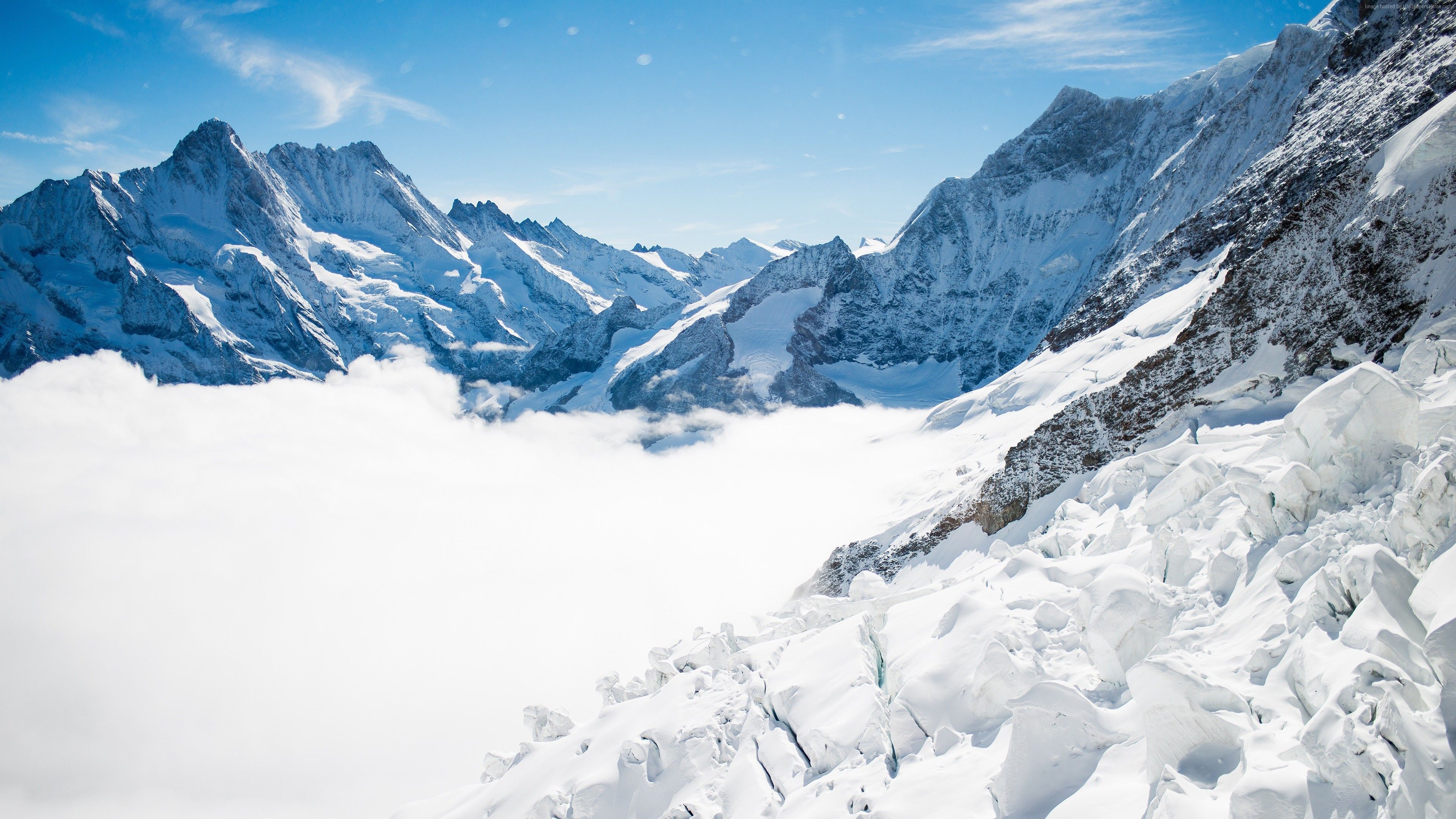 Wallpaper Bernese Alps, mountain, Switzerland, snow, winter, sky