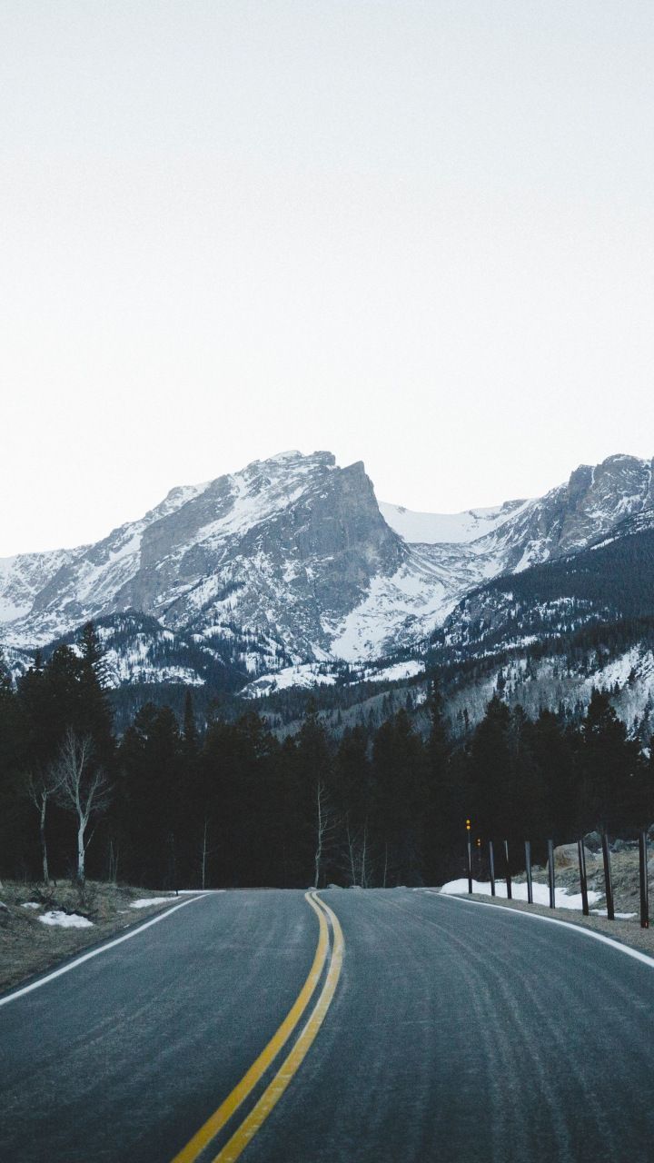 Road through mountains, trees, highway, 720x1280 wallpaper