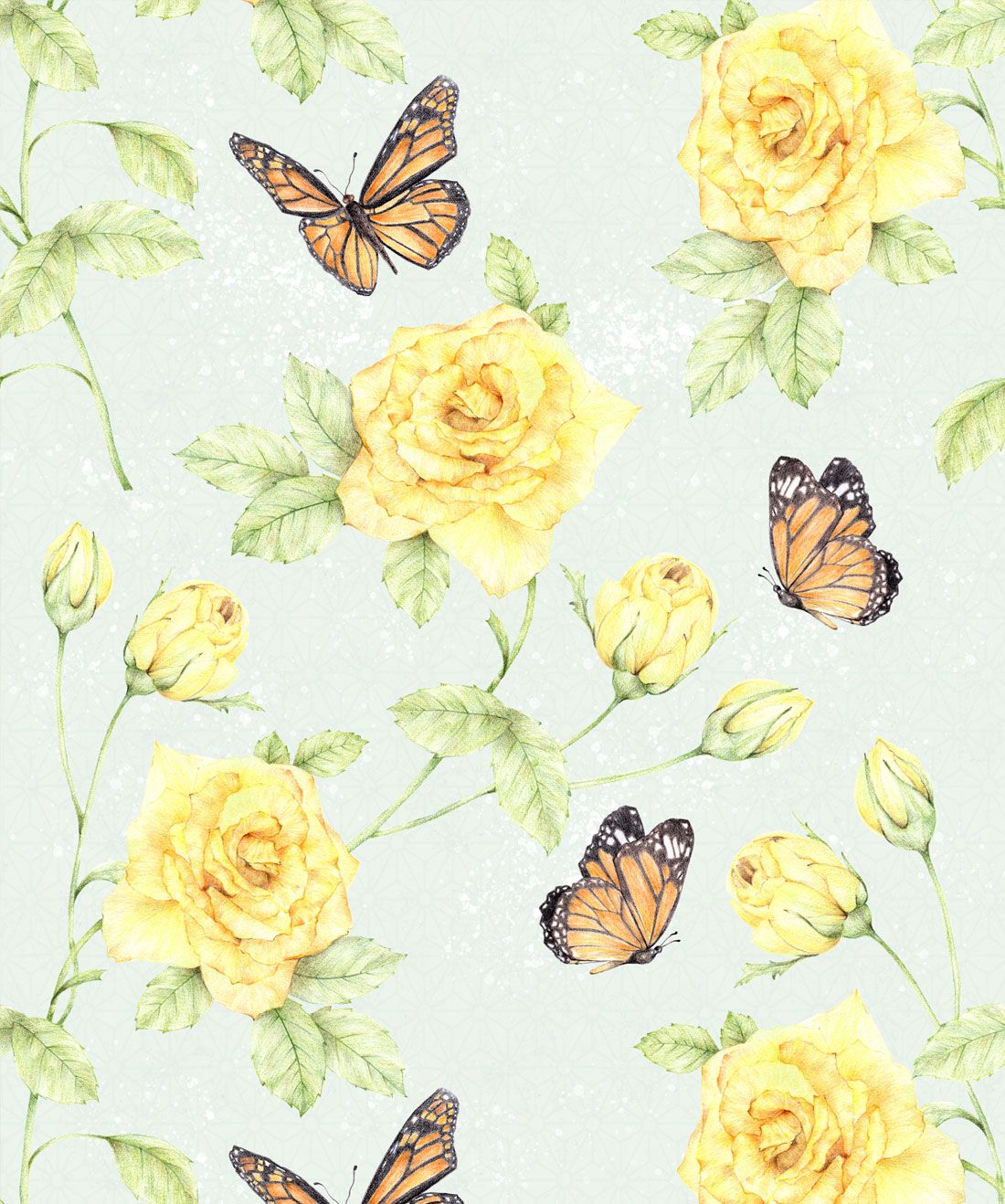 Roses & Butterflies • Unique Designer Wallpaper