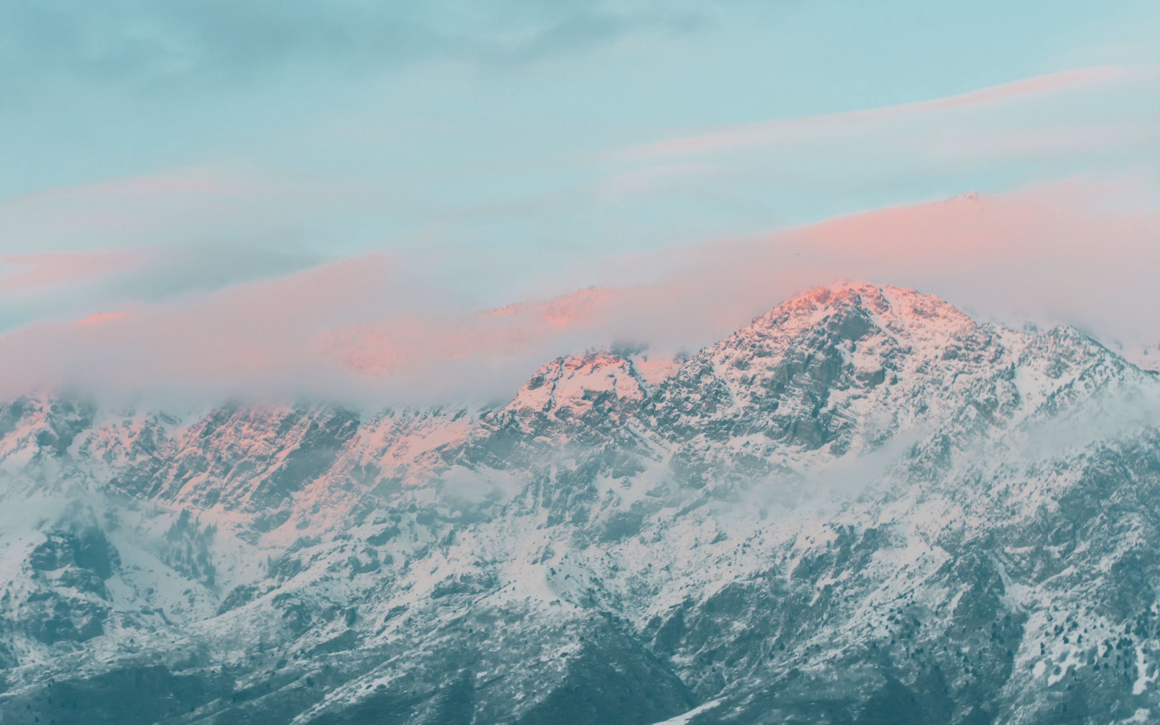 Download wallpaper 3840x2400 mountains, snow, clouds, landscape
