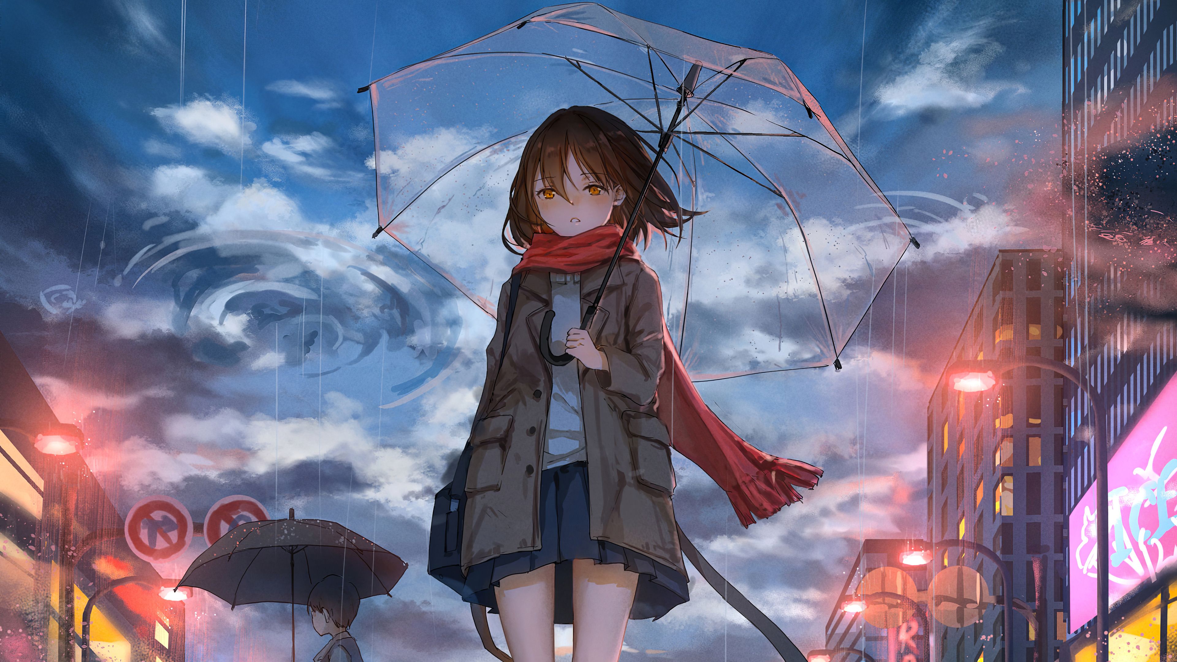 Anime Girl Walking In Rain With Umbrella 4k 1440P Resolution HD 4k Wallpaper, Image, Background, Photo and Picture