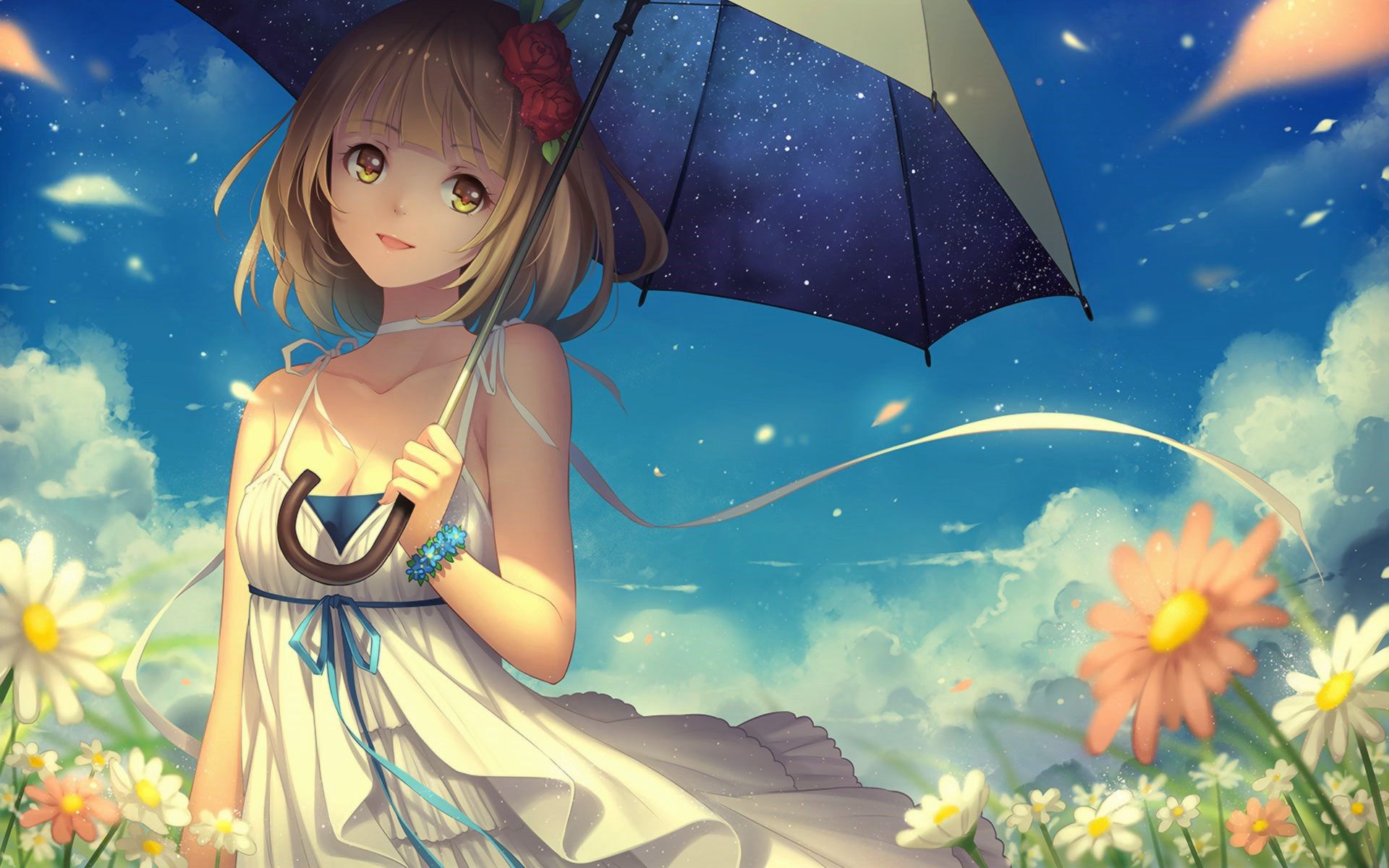 Anime Girl with Umbrella HD Wallpaper