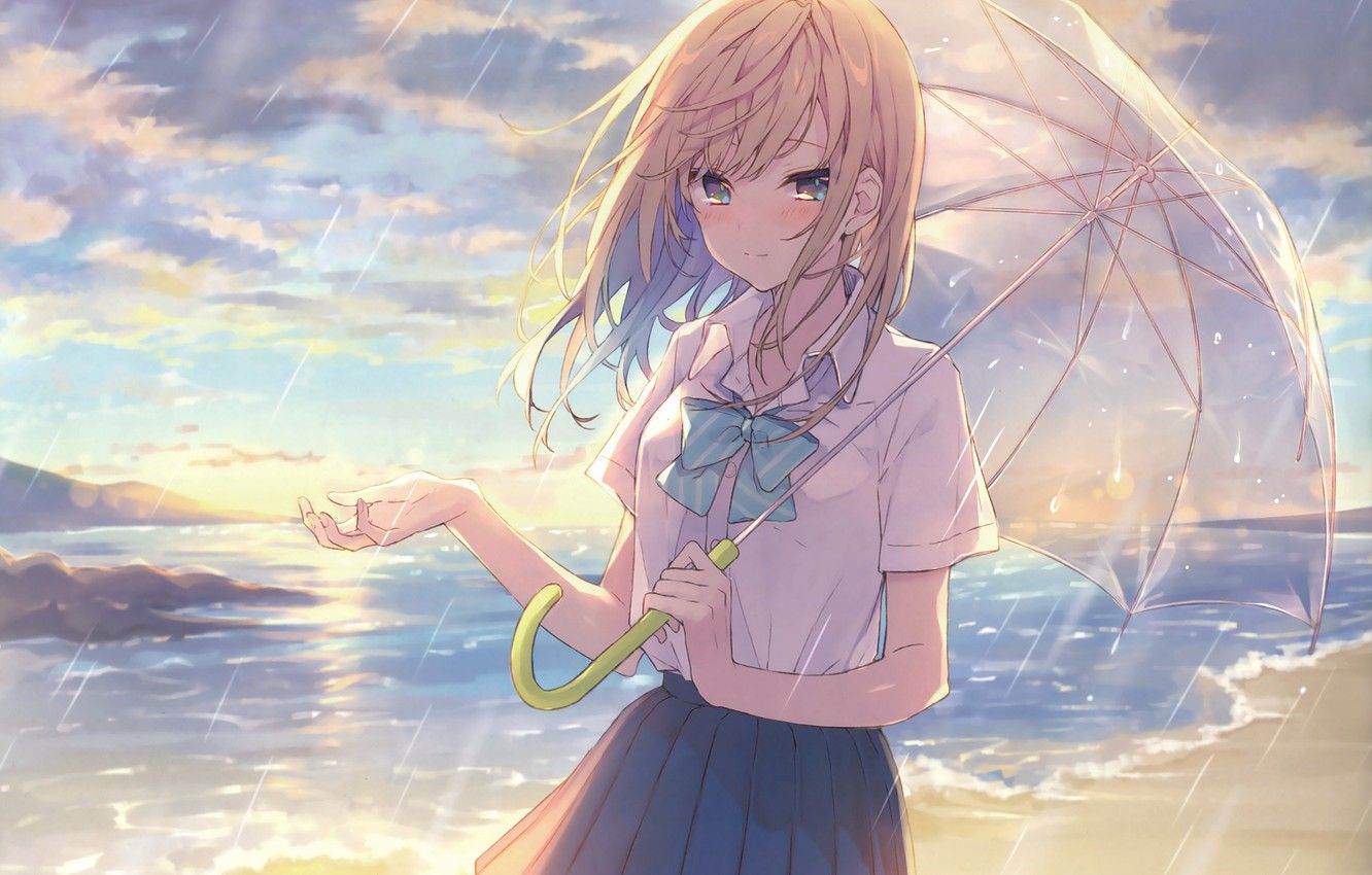 Wallpaper the sky, girl, umbrella image for desktop, section арт