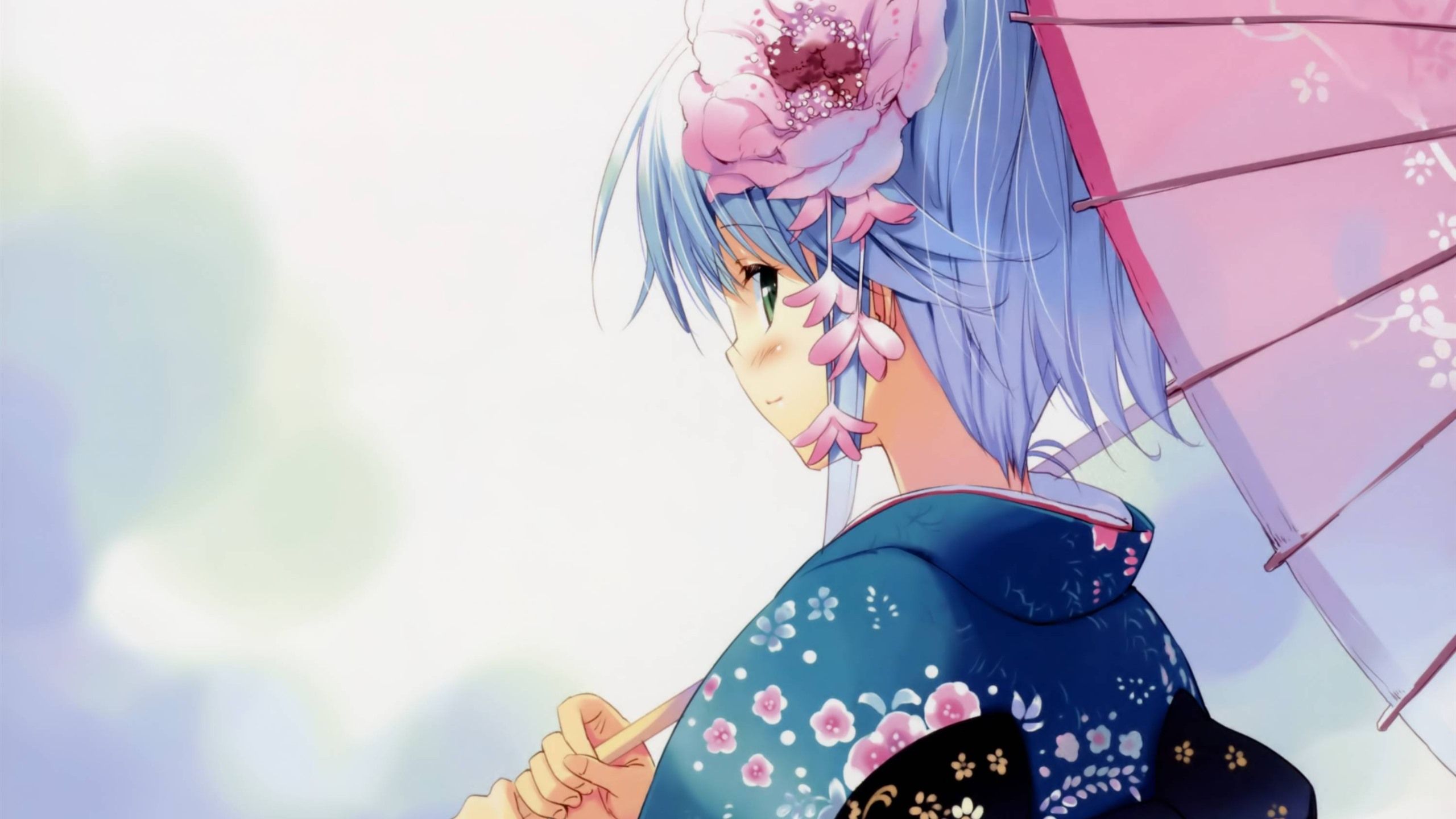 Wallpaper Japanese anime girl, kimono, umbrella 2880x1800 HD Picture, Image