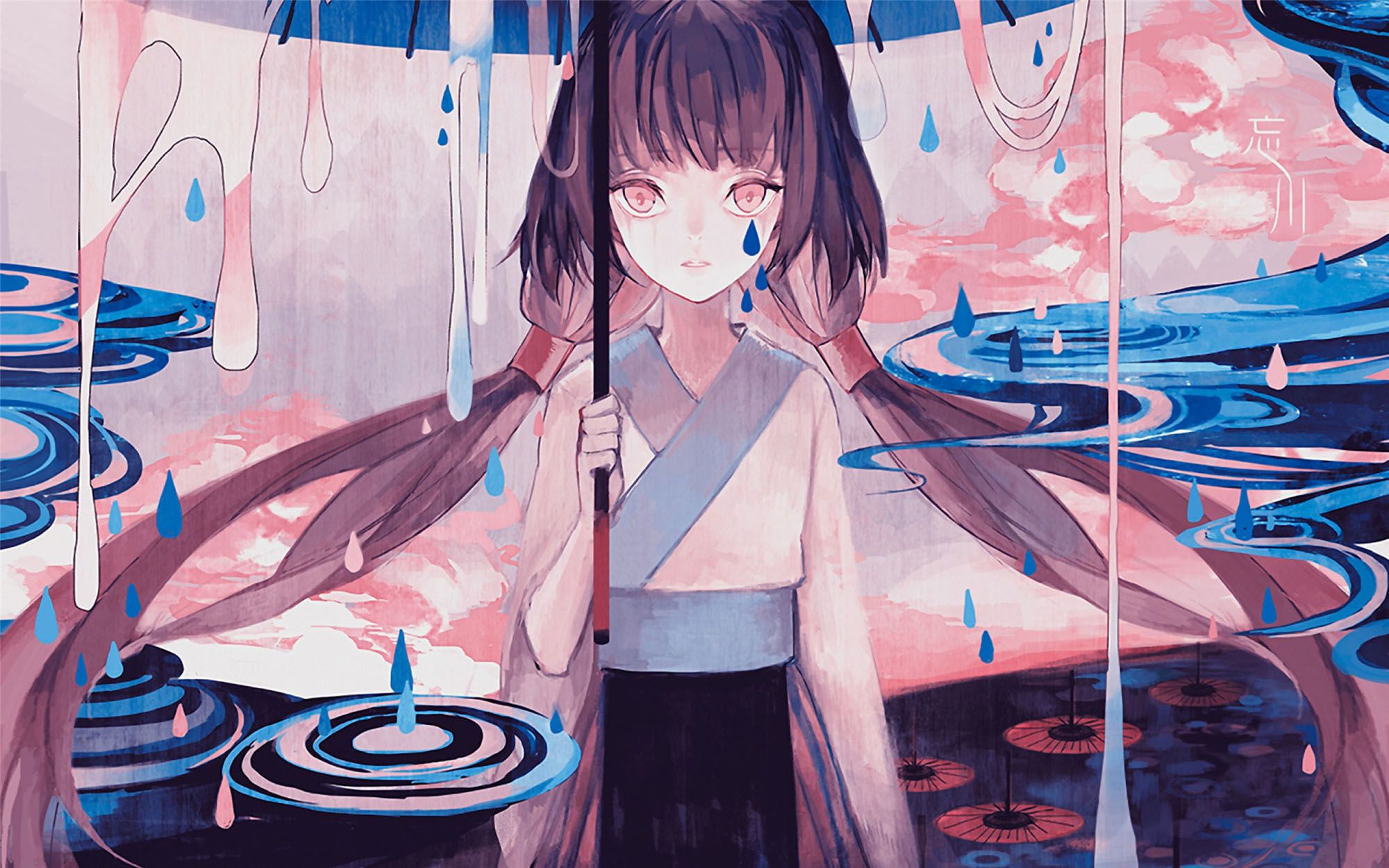#Luo Tianyi, #artwork, #tears, #rain, #hanfu, #anime girls, #umbrella wallpaper. Mocah.org HD Wallpaper
