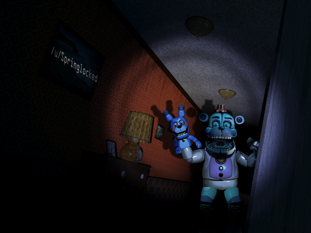 FNaF 4 SL Funtime Freddy And Bon Bon In Left Hallway