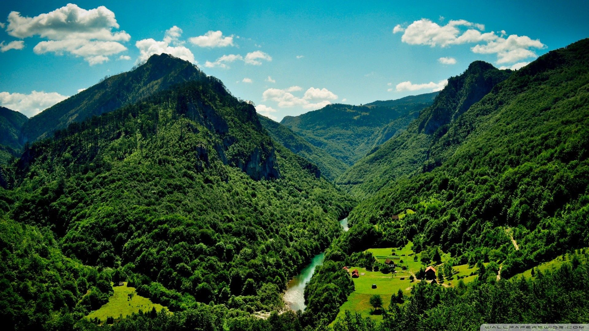 Green mountains and the river wallpaper and image