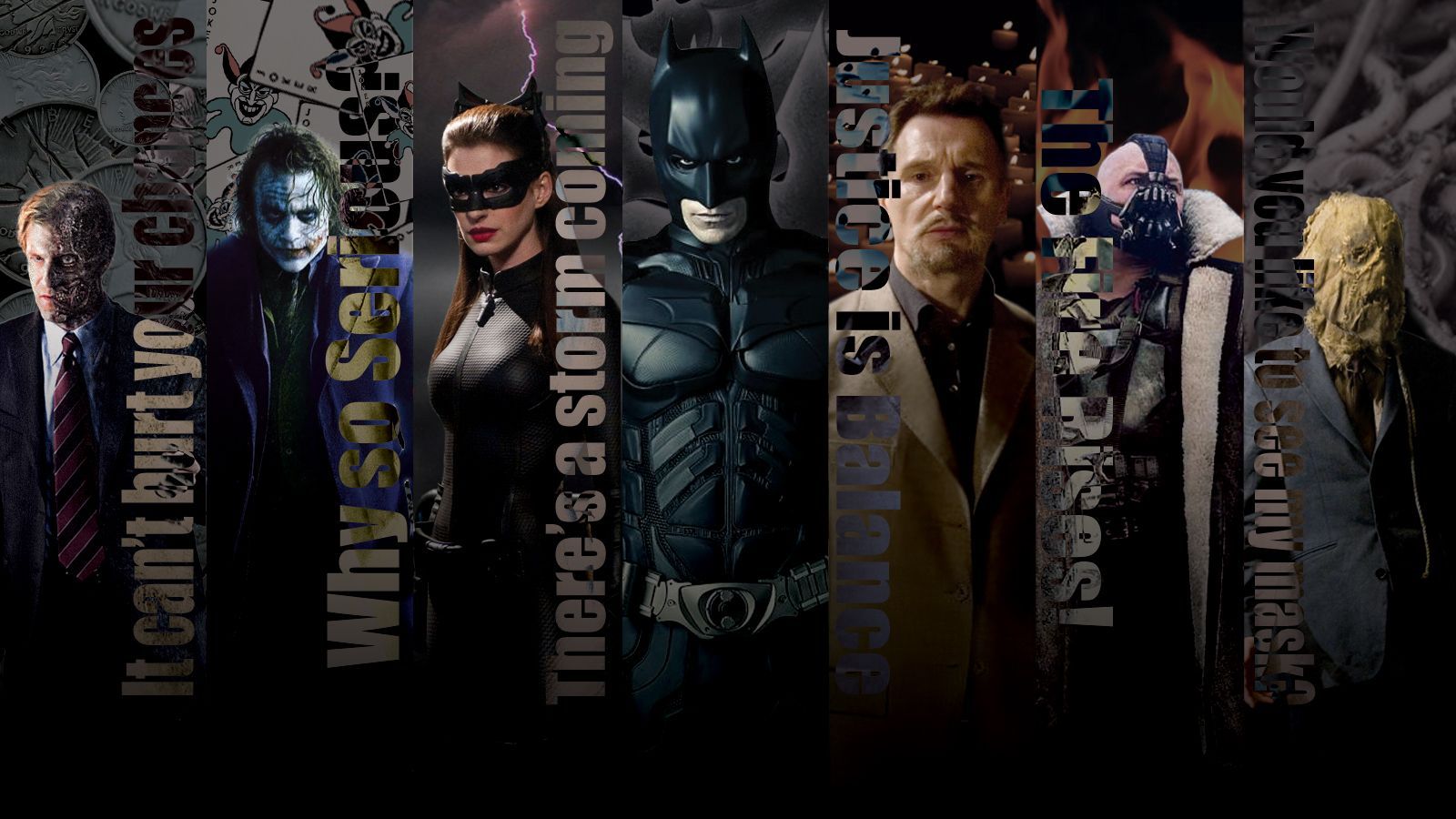 Christopher Nolan's Batman and Villain quotes Wallpaper Batman. Batman wallpaper, Batman joker, Batman art