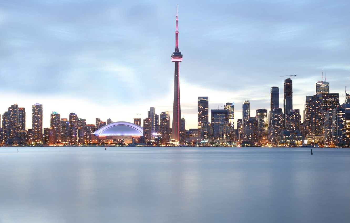 Wallpaper the sky, clouds, lake, Canada, Toronto, lake Ontario, CN Tower image for desktop, section город