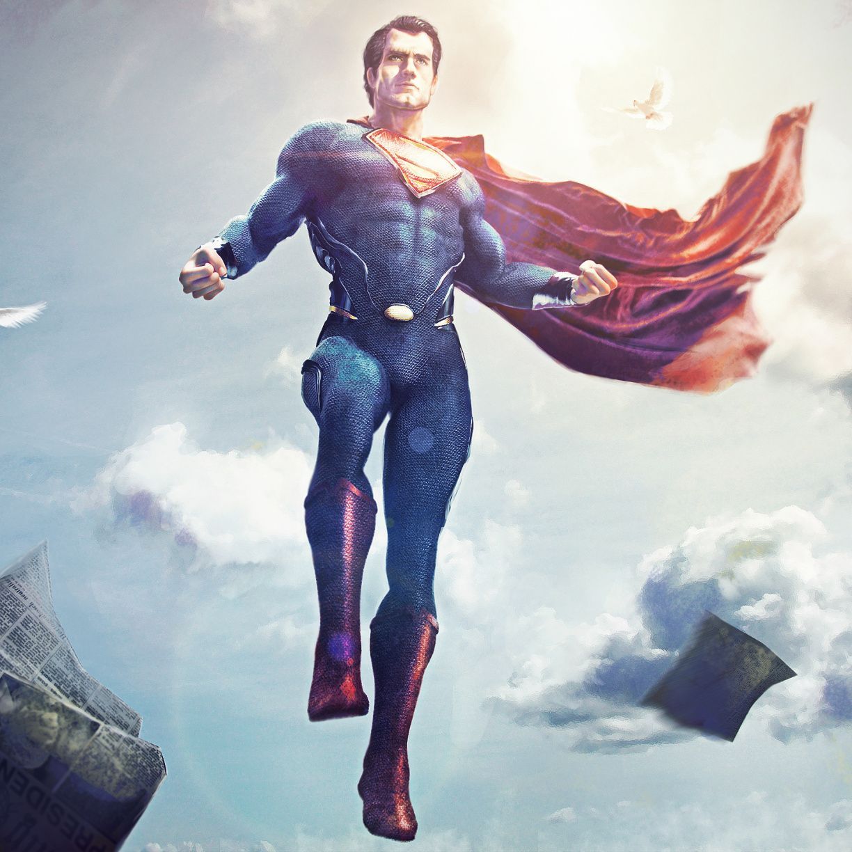 Superman, flight, superhero, dc, art, 1224x1224 wallpaper